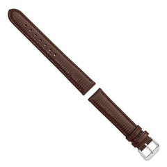 17mm Dark Brown Lizard Grain Leather with Silver-tone Buckle 7.5 inch Watch Band