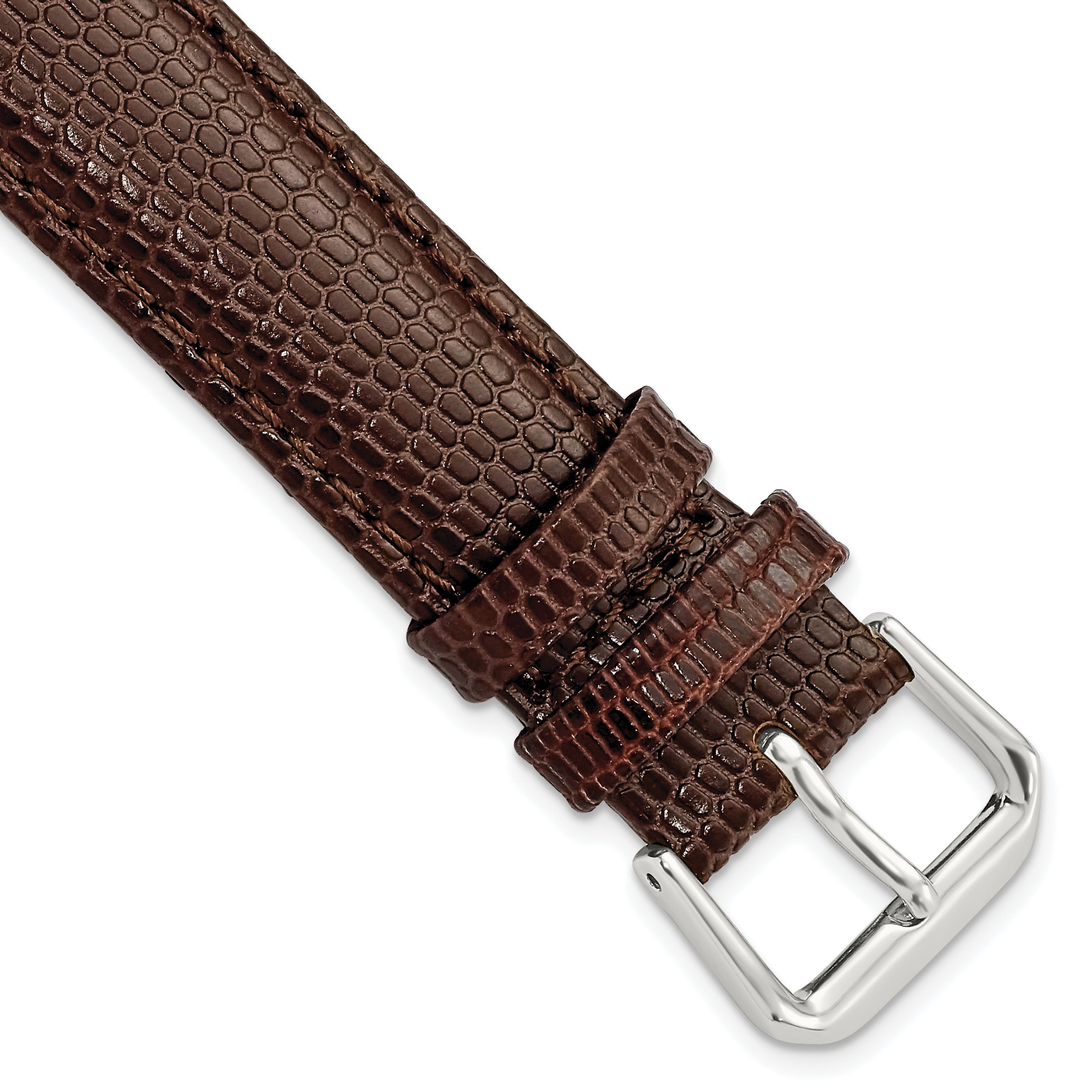 DeBeer 17mm Dark Brown Lizard Grain Leather with Silver-tone Buckle 7.5 inch Watch Band