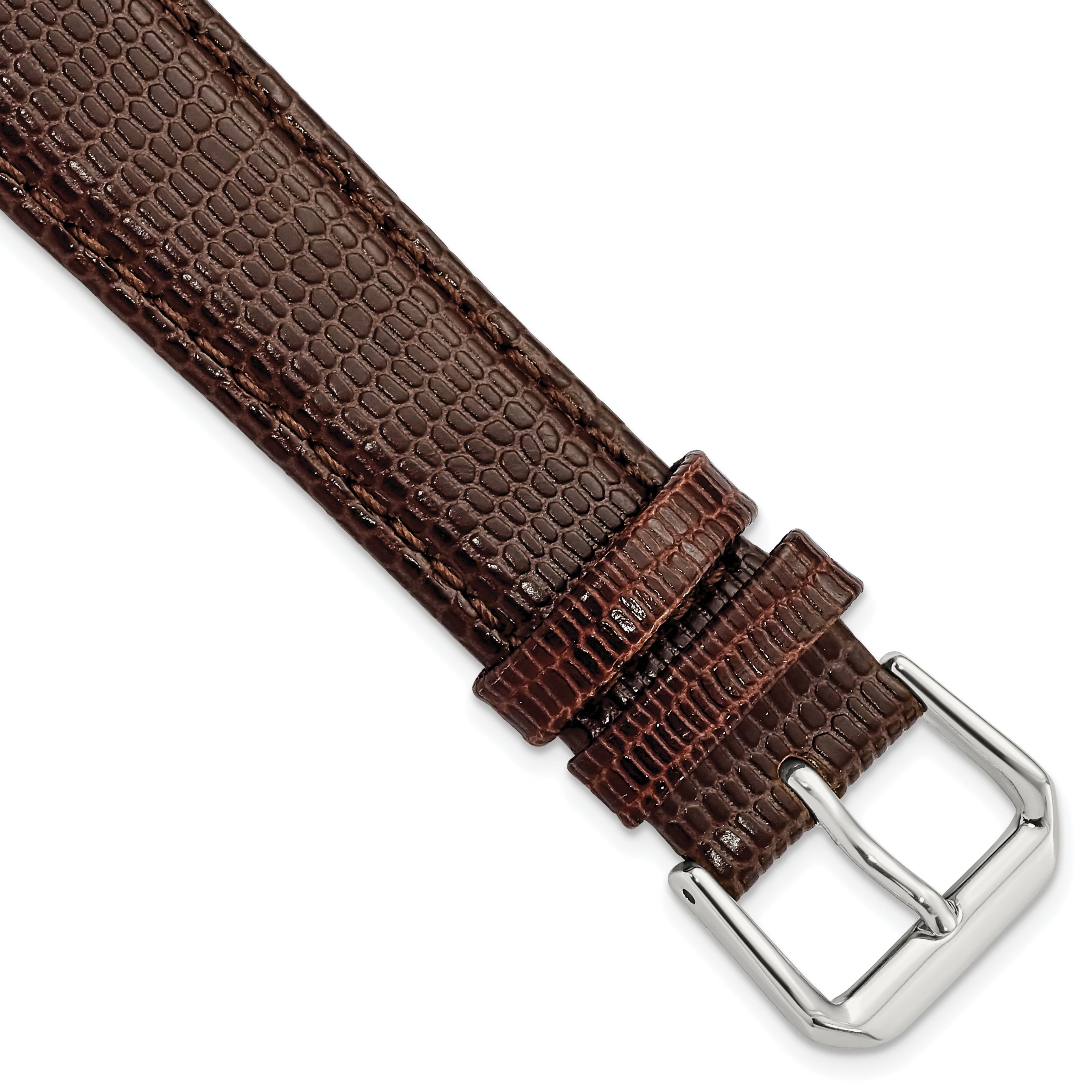 DeBeer 18mm Dark Brown Lizard Grain Leather with Silver-tone Buckle 7.5 inch Watch Band