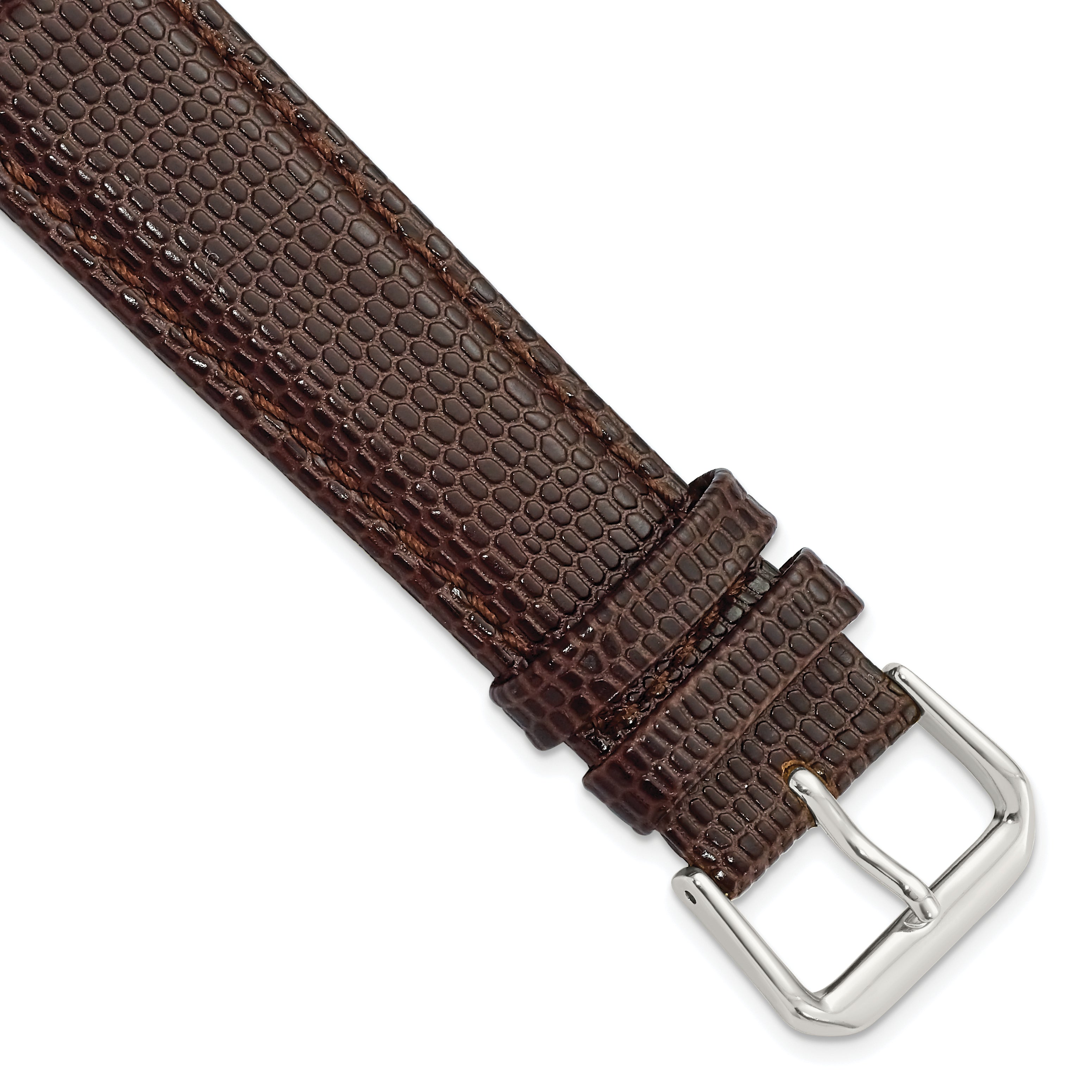 DeBeer 20mm Dark Brown Lizard Grain Leather with Silver-tone Buckle 7.5 inch Watch Band