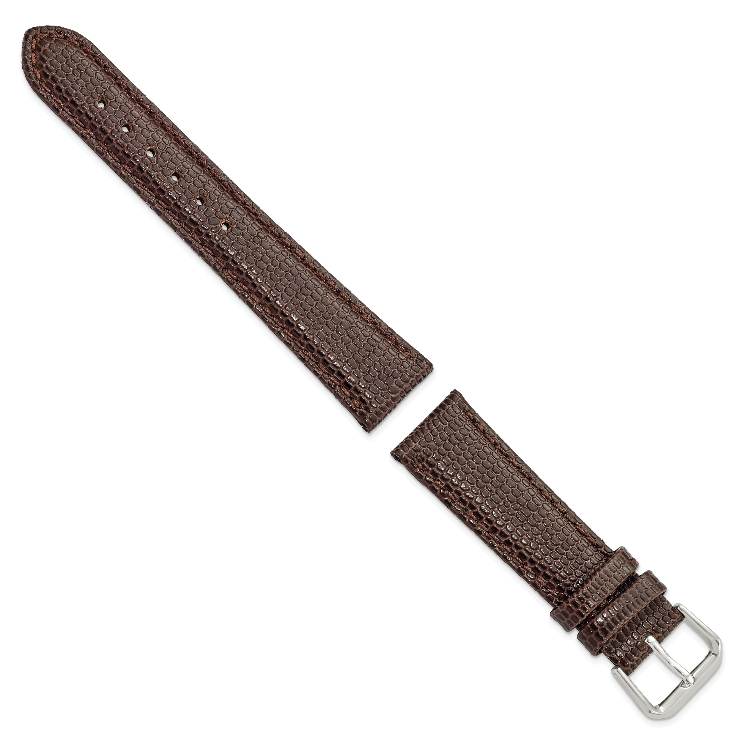 20mm Short Brown Lizard Grain Leather with Silver-tone Buckle 6.75 inch Watch Band