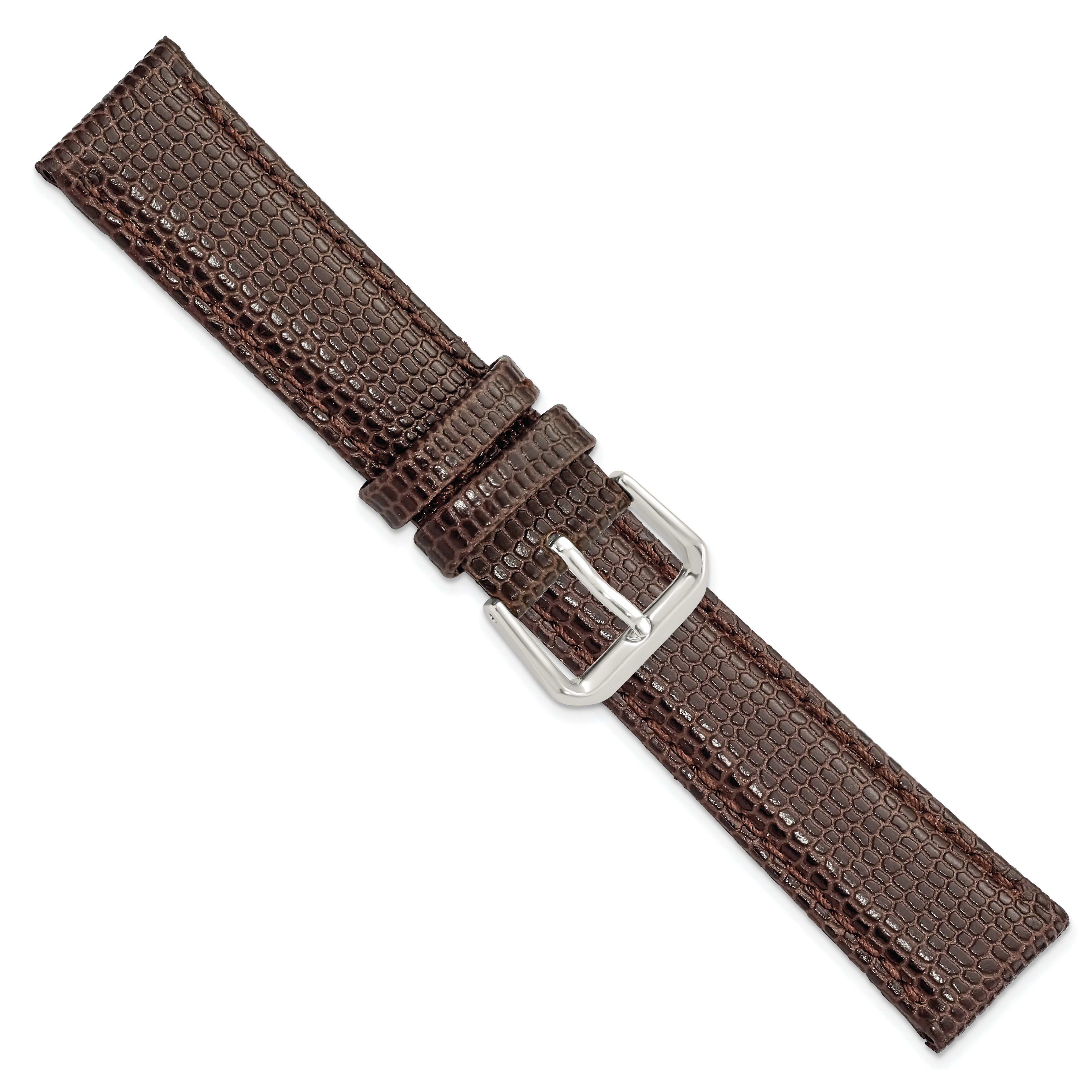 20mm Short Brown Lizard Grain Leather with Silver-tone Buckle 6.75 inch Watch Band