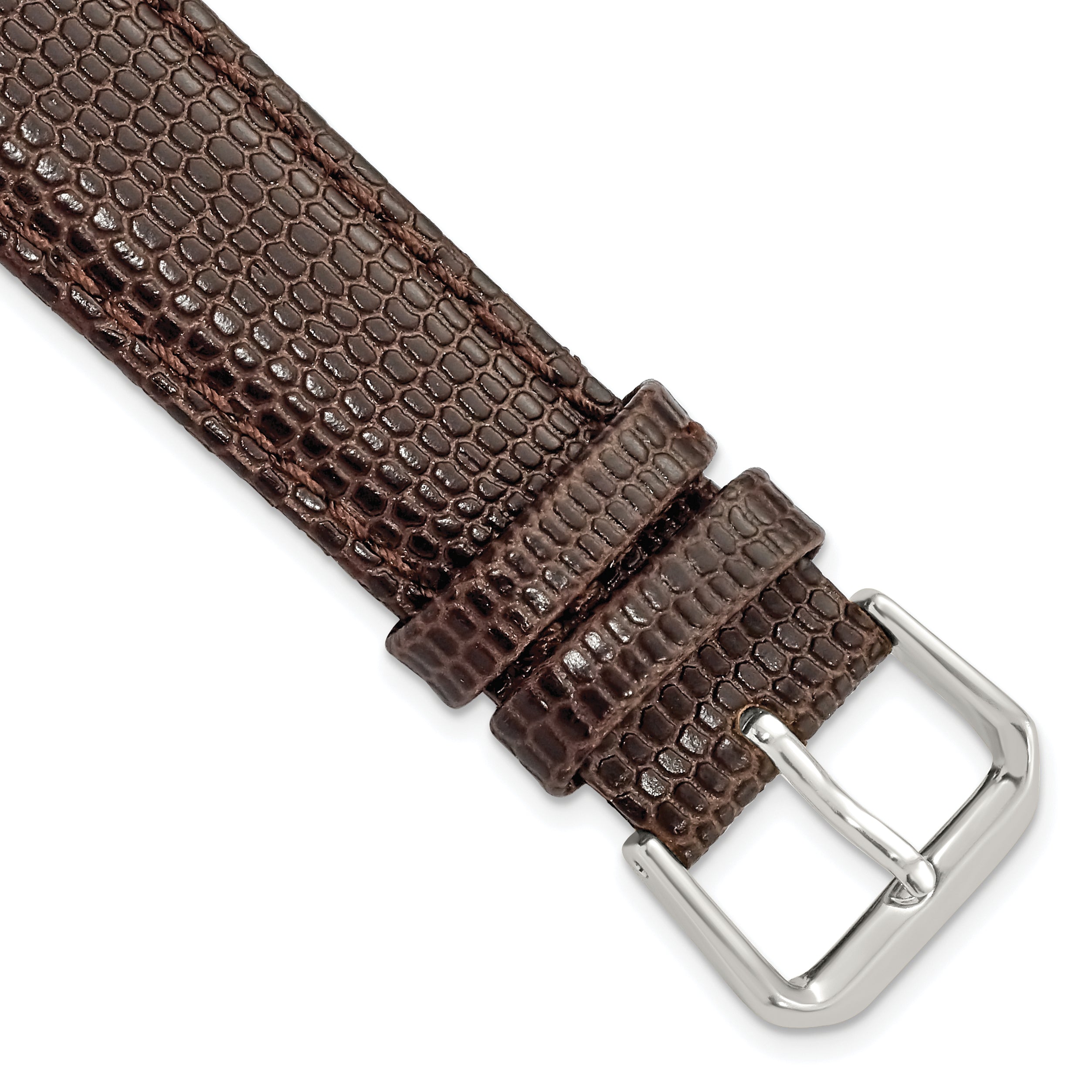 DeBeer 18mm Short Dark Brown Lizard Grain Leather with Silver-tone Buckle 6.75 inch Watch Band