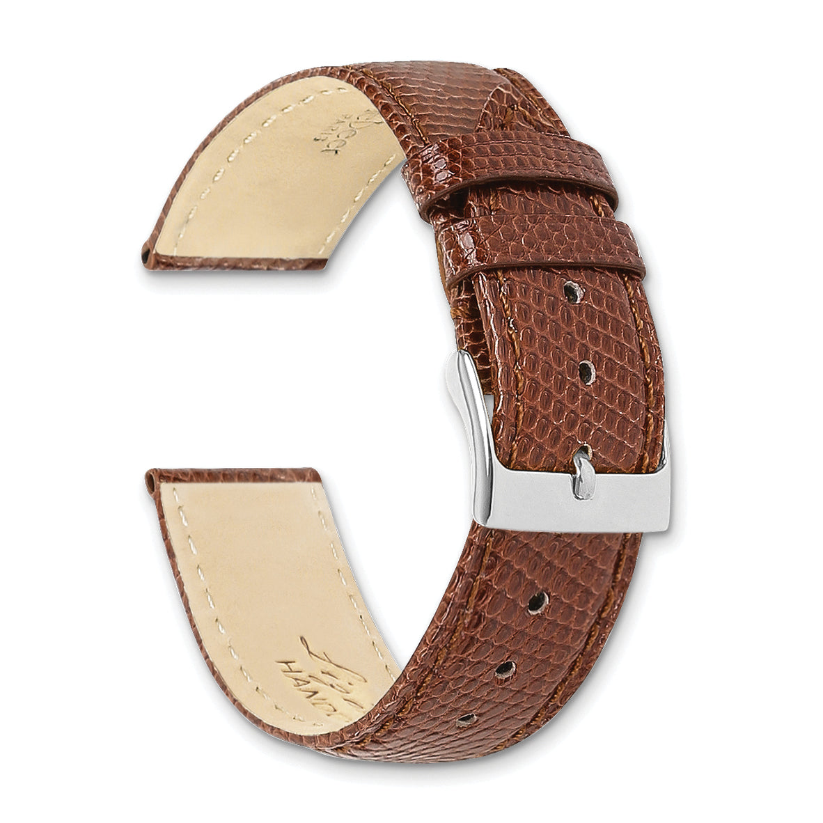 16mm Short Havana Lizard Grain Leather with Silver-tone Buckle 6.75 inch Watch Band