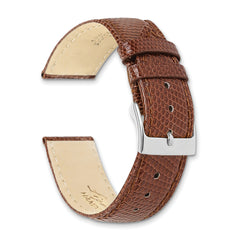 16mm Short Havana Lizard Grain Leather with Silver-tone Buckle 6.75 inch Watch Band