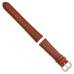 16mm Short Havana Lizard Grain Leather with Silver-tone Buckle 6.75 inch Watch Band