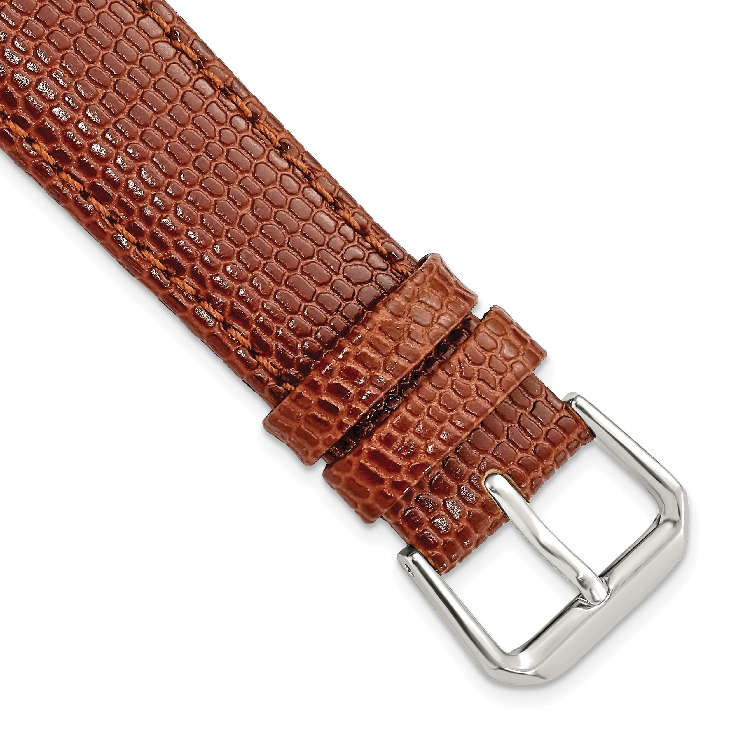 DeBeer 18mm Short Havana Lizard Grain Leather with Silver-tone Buckle 6.75 inch Watch Band