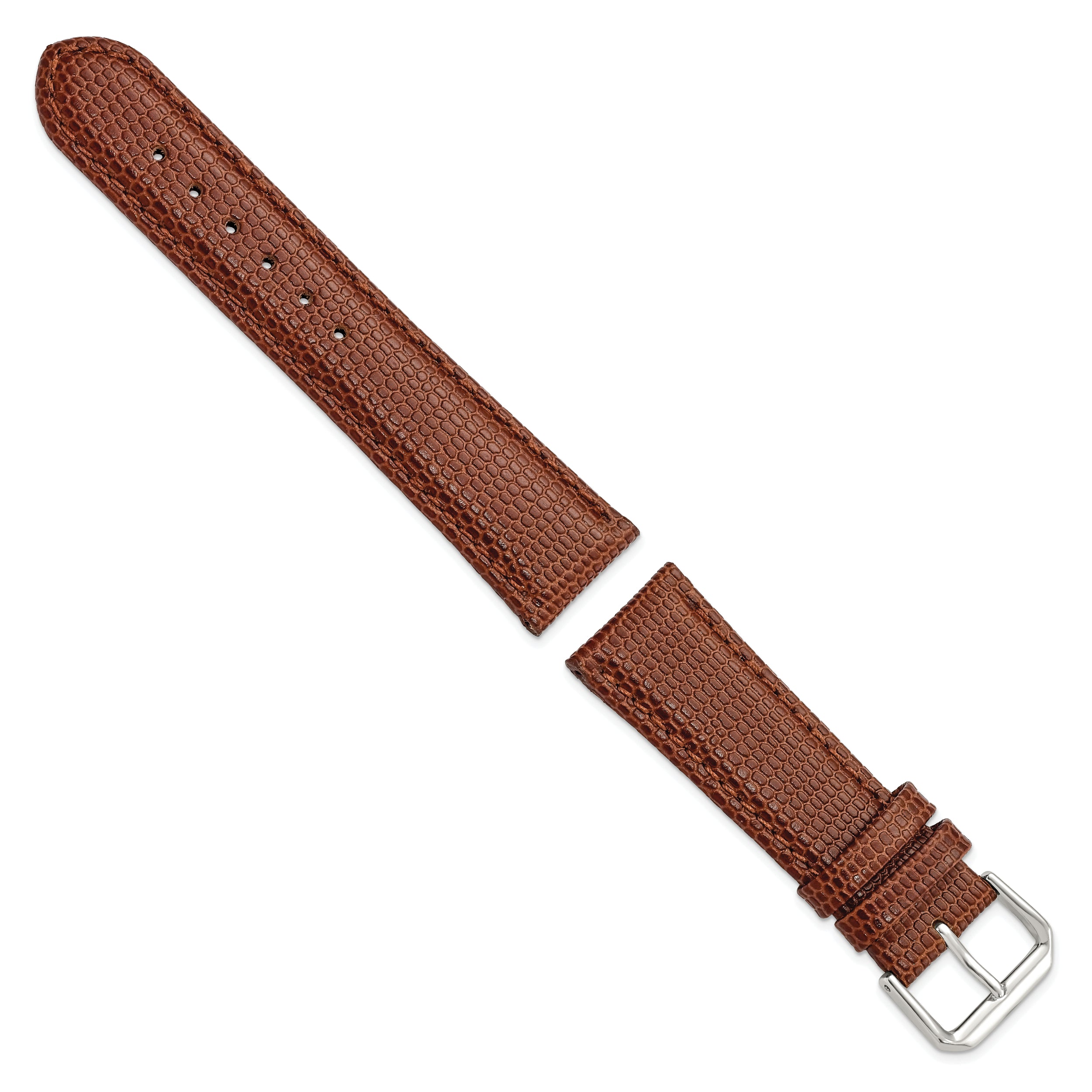 16mm Short Havana Lizard Grain Leather with Silver-tone Buckle 6.75 inch Watch Band