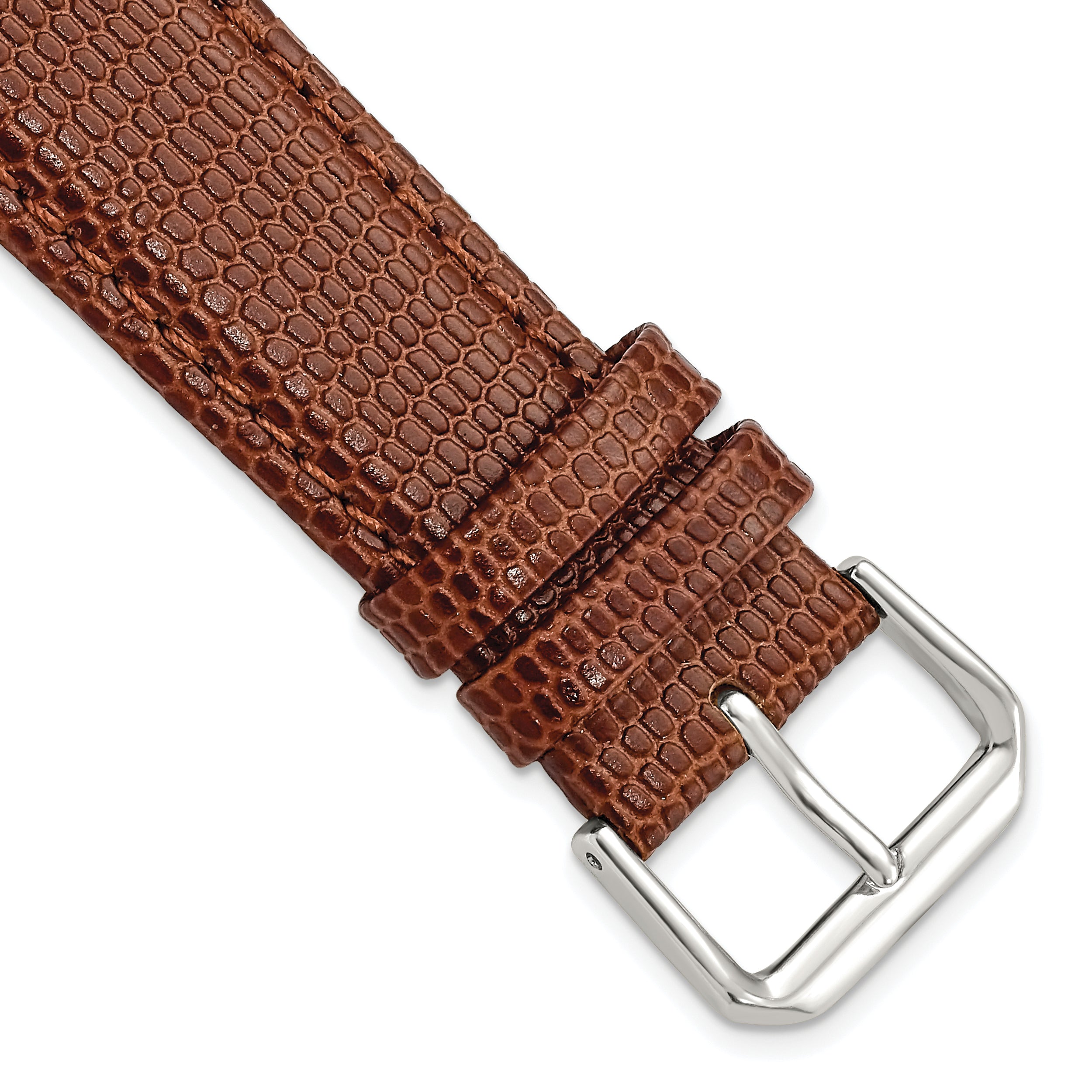 DeBeer 20mm Short Havana Lizard Grain Leather with Silver-tone Buckle 6.75 inch Watch Band