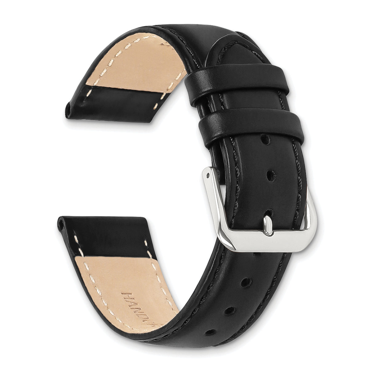 12mm Black Italian Leather with Silver-tone Buckle 6.75 inch Watch Band