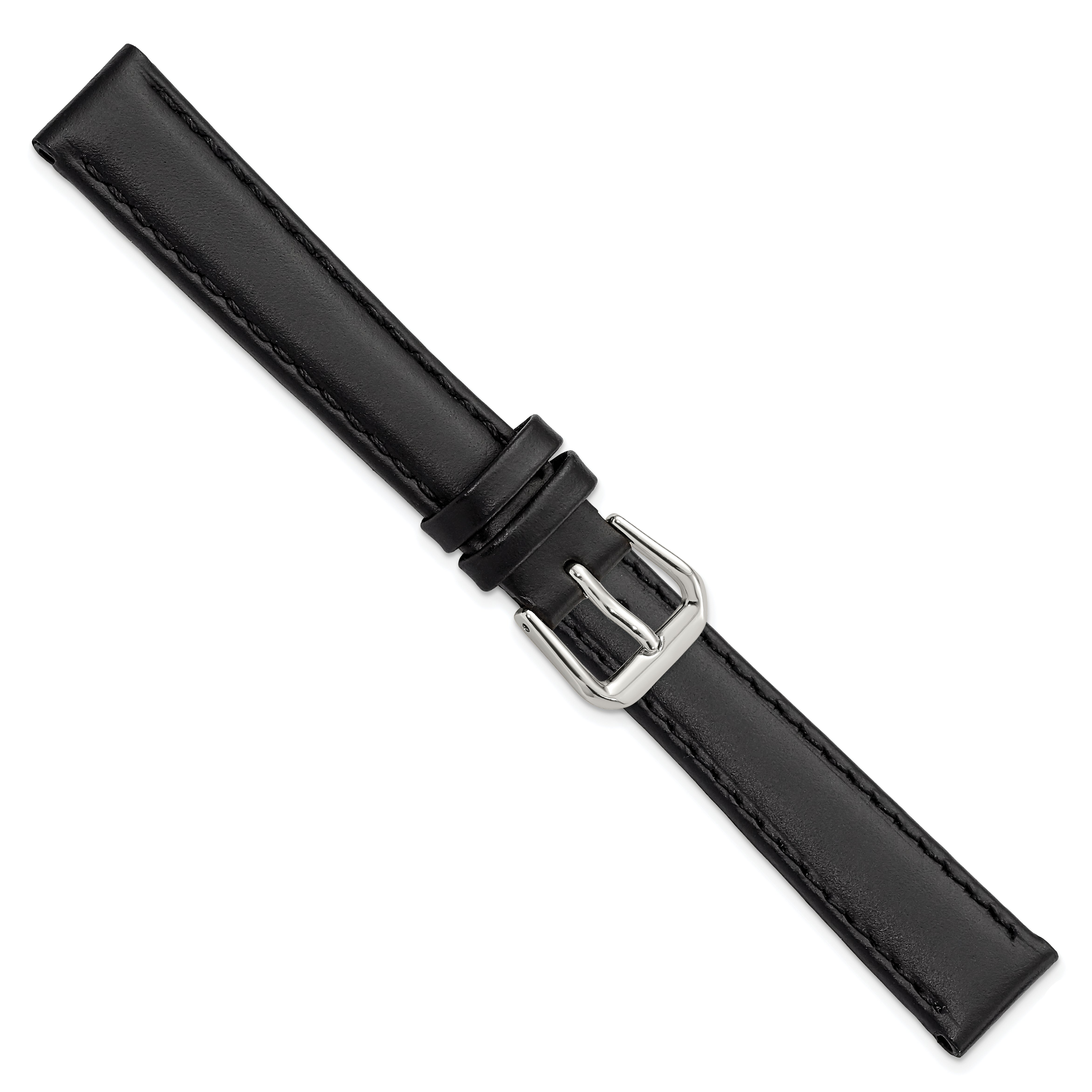 12mm Black Italian Leather with Silver-tone Buckle 6.75 inch Watch Band