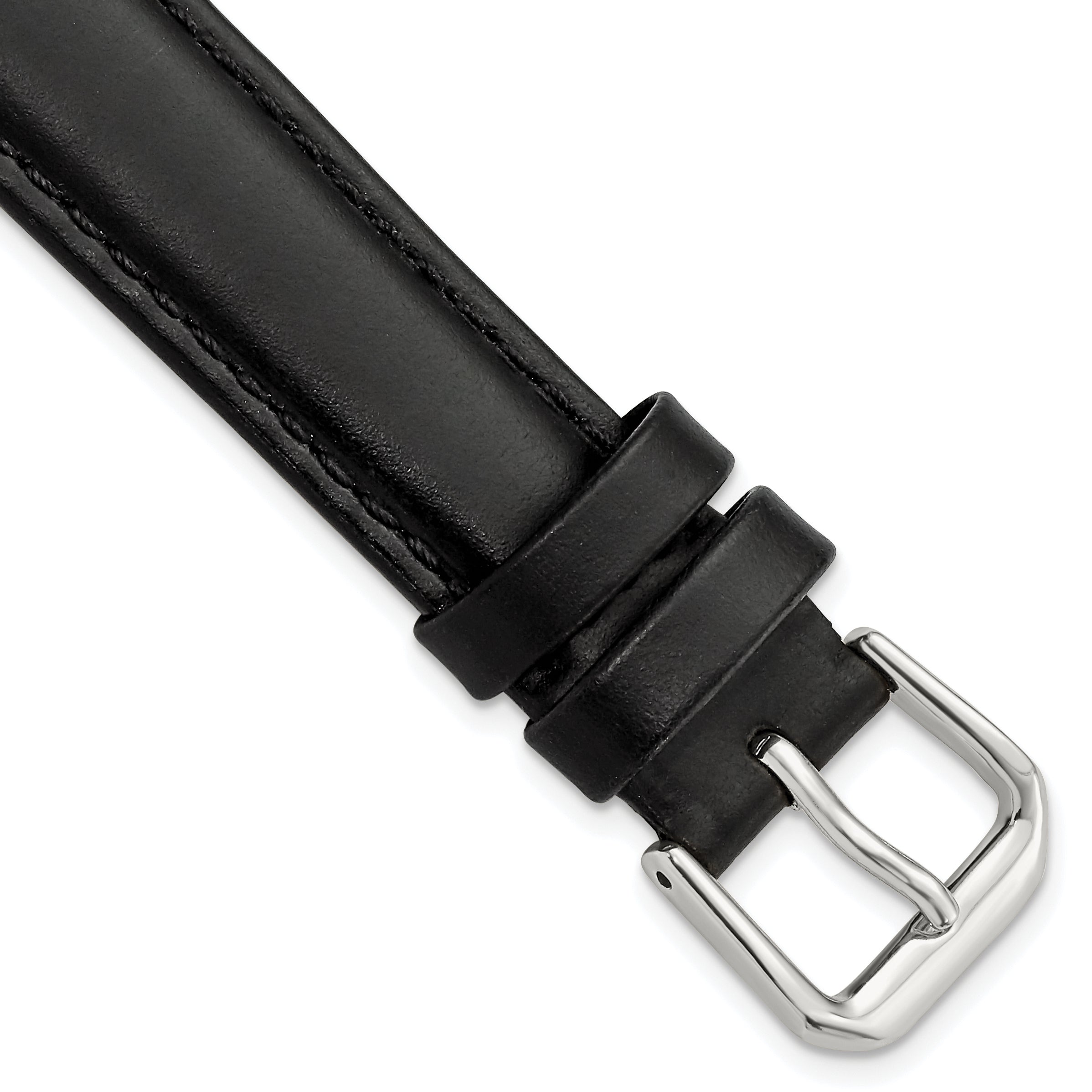 DeBeer 16mm Black Italian Leather with Silver-tone Buckle 7.5 inch Watch Band