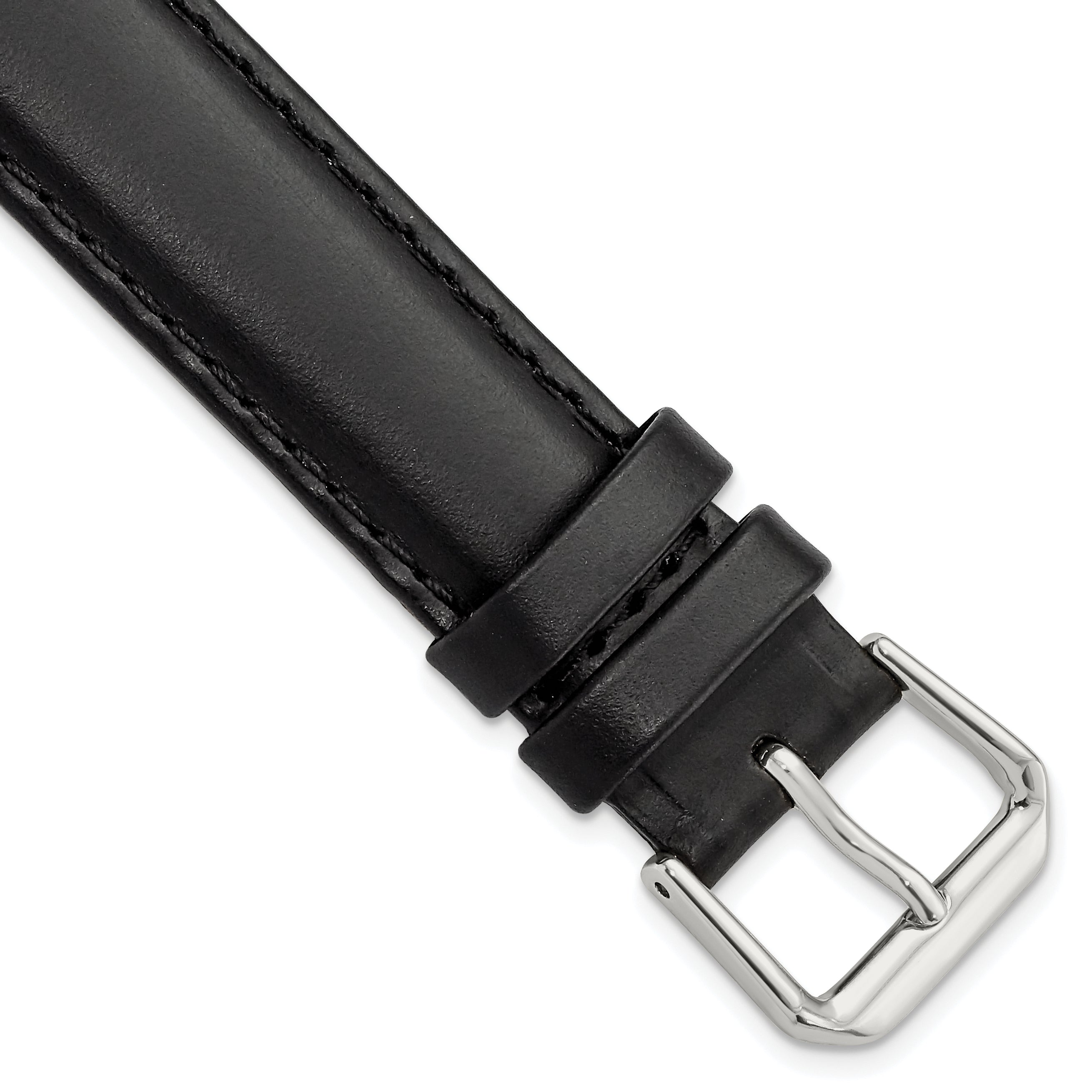 DeBeer 17mm Black Italian Leather with Silver-tone Buckle 7.5 inch Watch Band