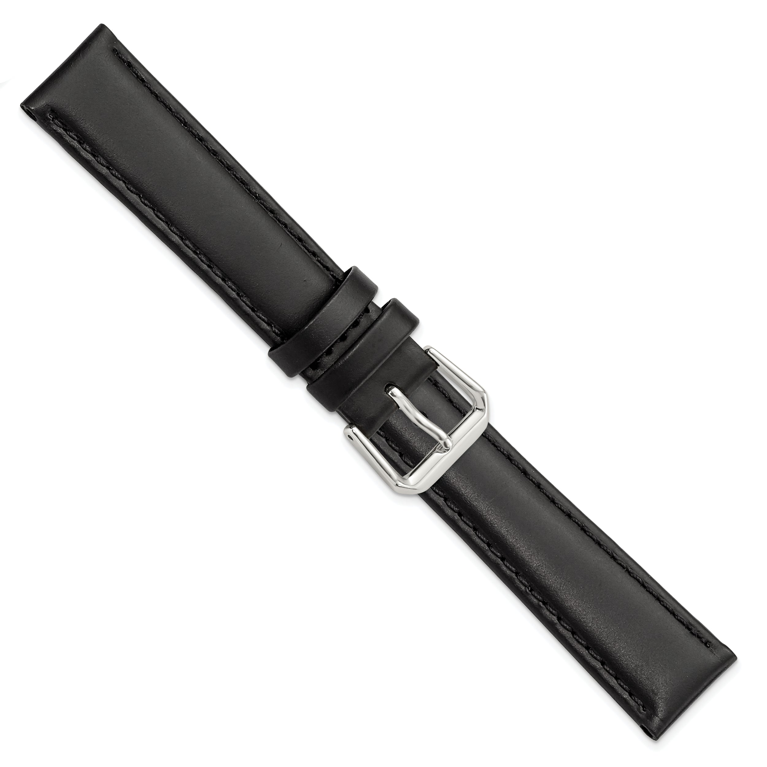 12mm Black Italian Leather with Silver-tone Buckle 6.75 inch Watch Band