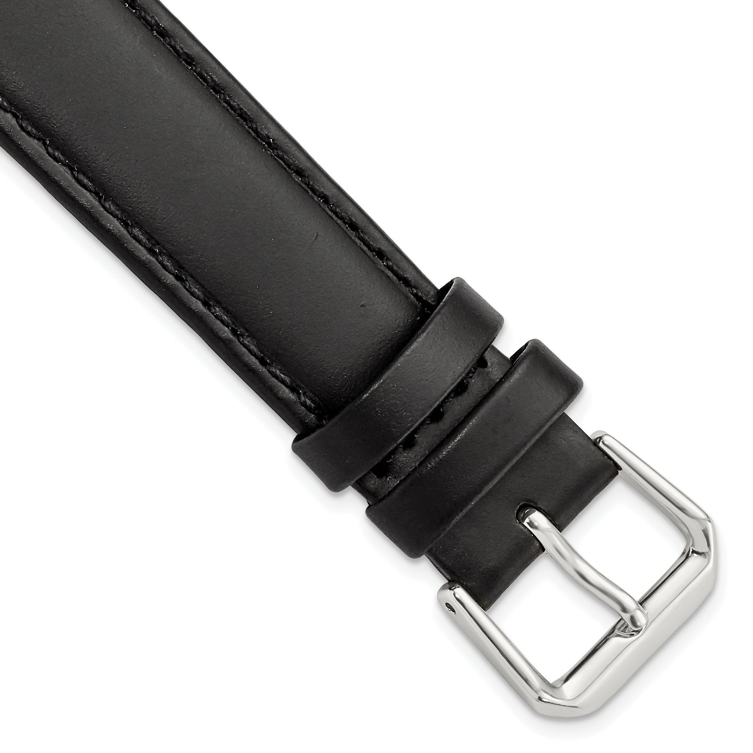 DeBeer 18mm Black Italian Leather with Silver-tone Buckle 7.5 inch Watch Band