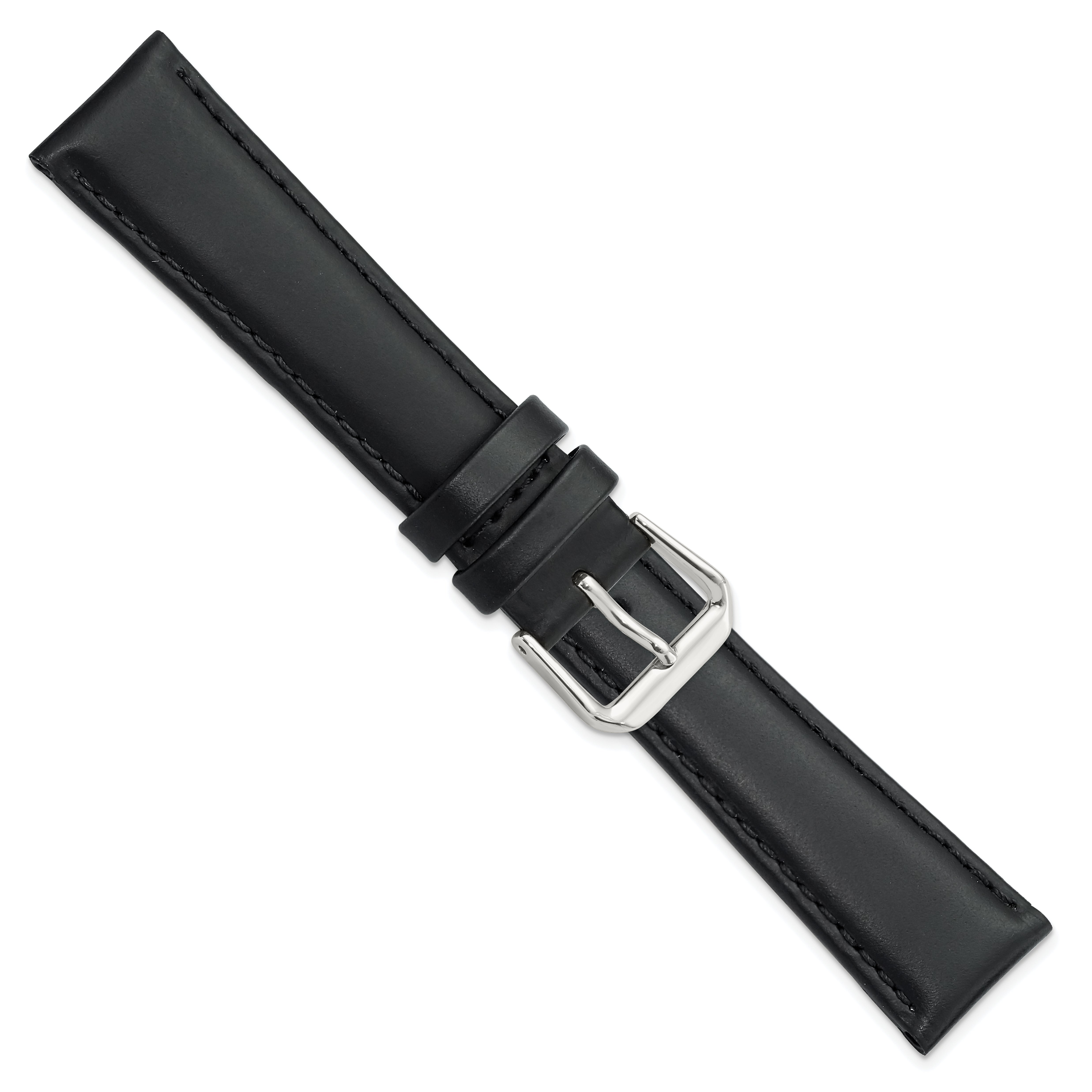 12mm Black Italian Leather with Silver-tone Buckle 6.75 inch Watch Band