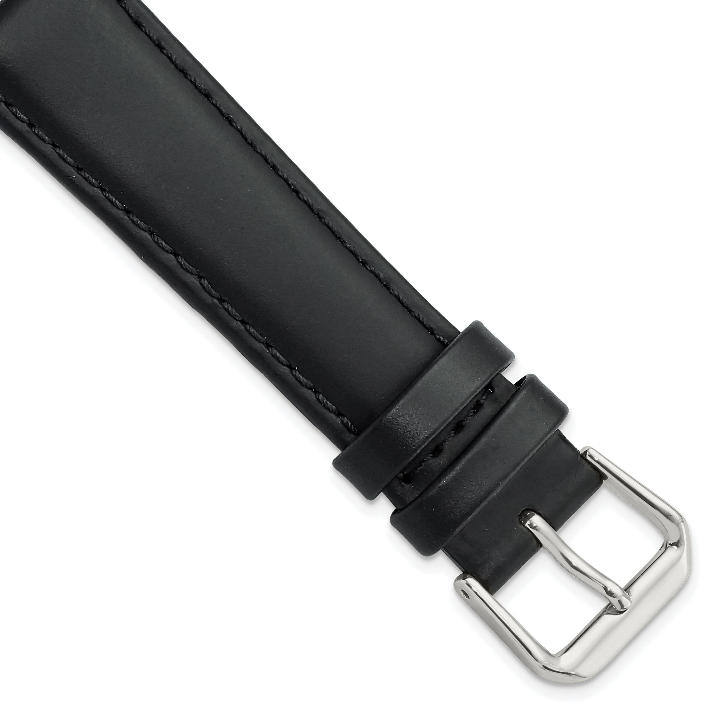 DeBeer 19mm Black Italian Leather with Silver-tone Buckle 7.5 inch Watch Band