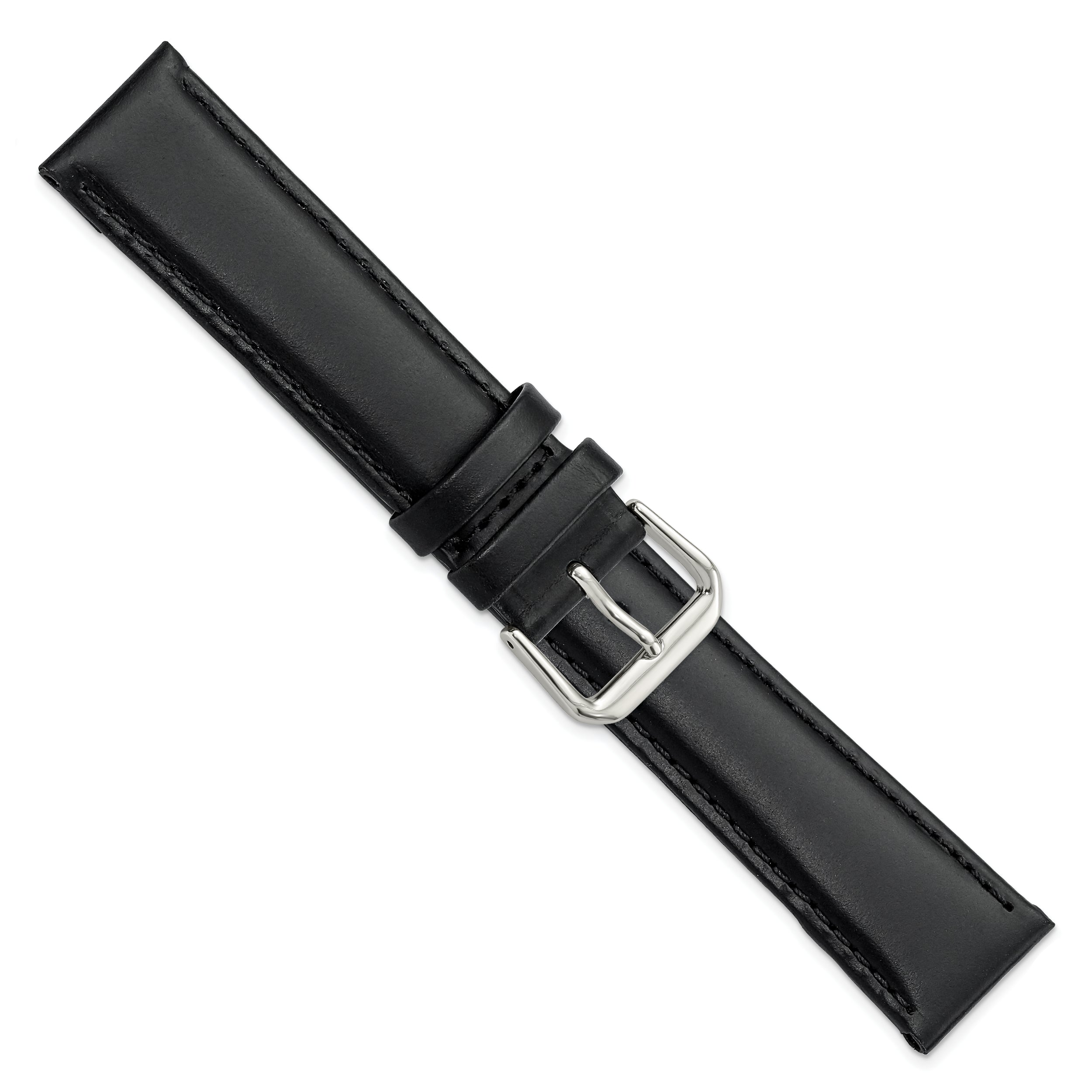 12mm Black Italian Leather with Silver-tone Buckle 6.75 inch Watch Band