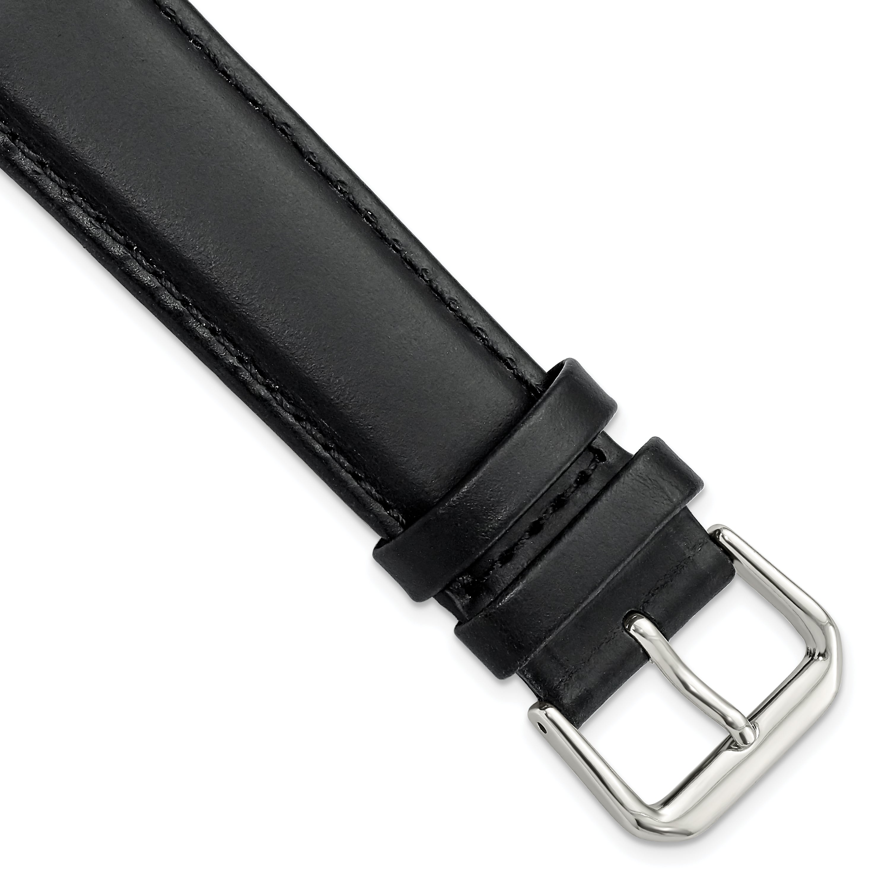 DeBeer 20mm Black Italian Leather with Silver-tone Buckle 7.5 inch Watch Band