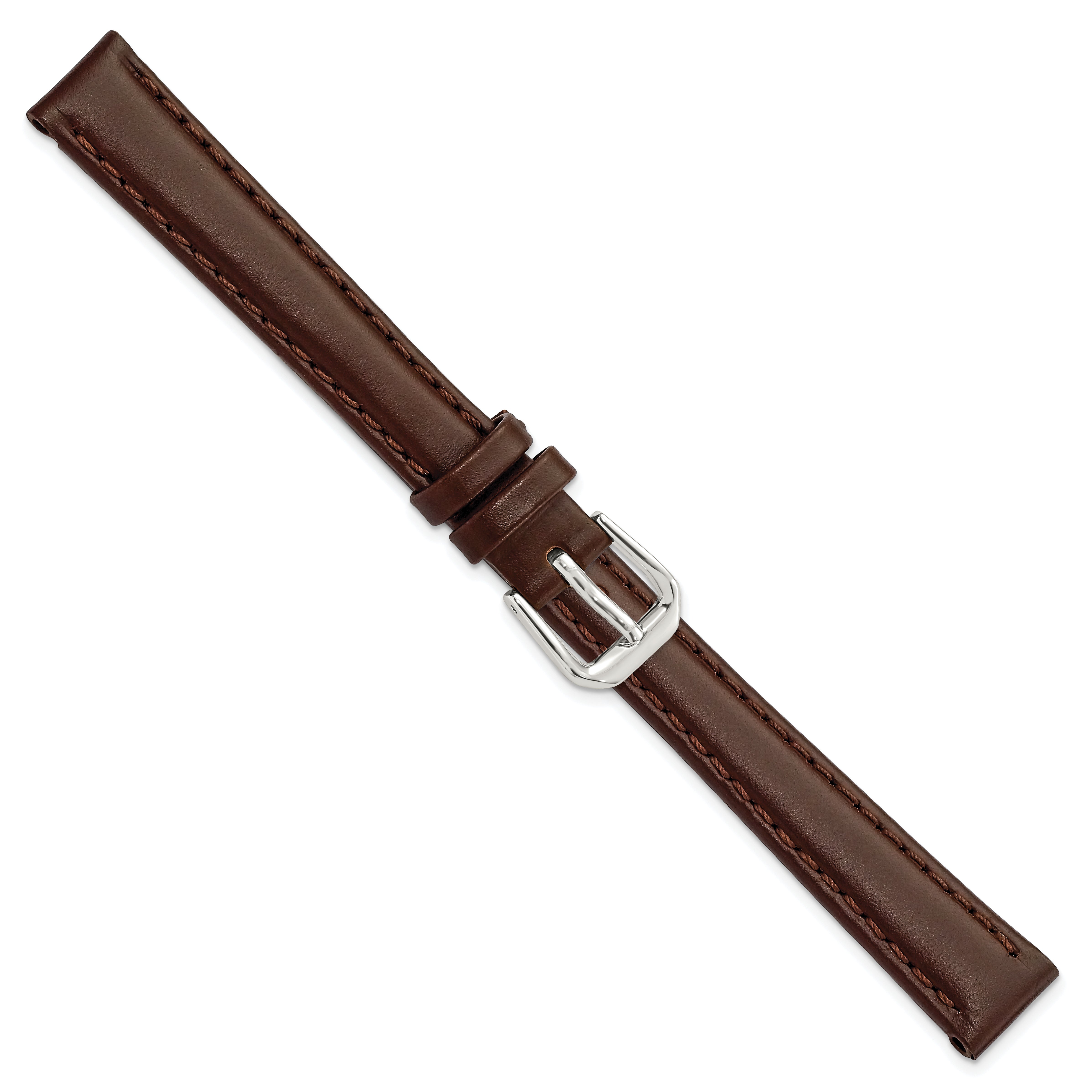 12mm Dark Brown Italian Leather with Silver-tone Buckle 6.75 inch Watch Band