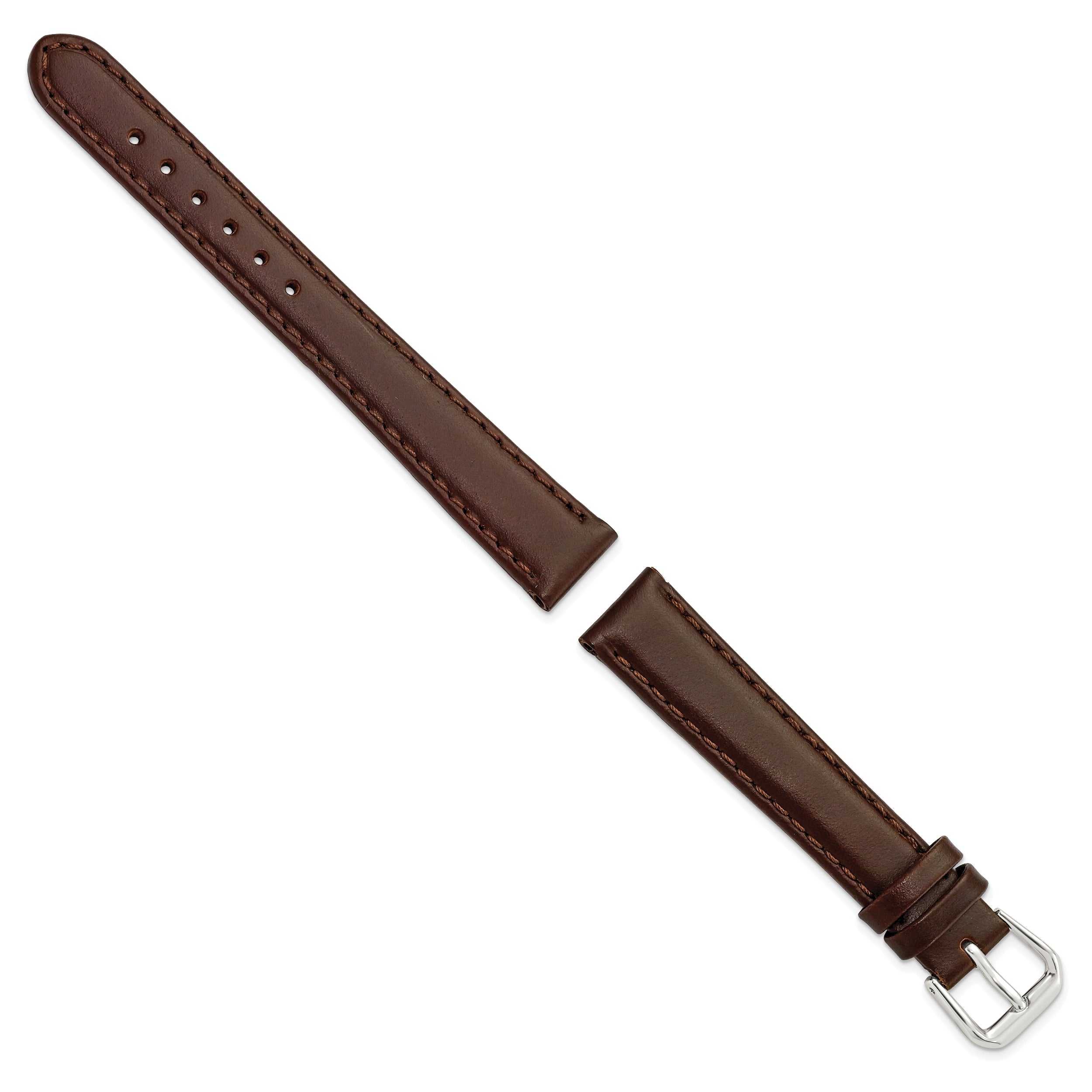 12mm Dark Brown Italian Leather with Silver-tone Buckle 6.75 inch Watch Band