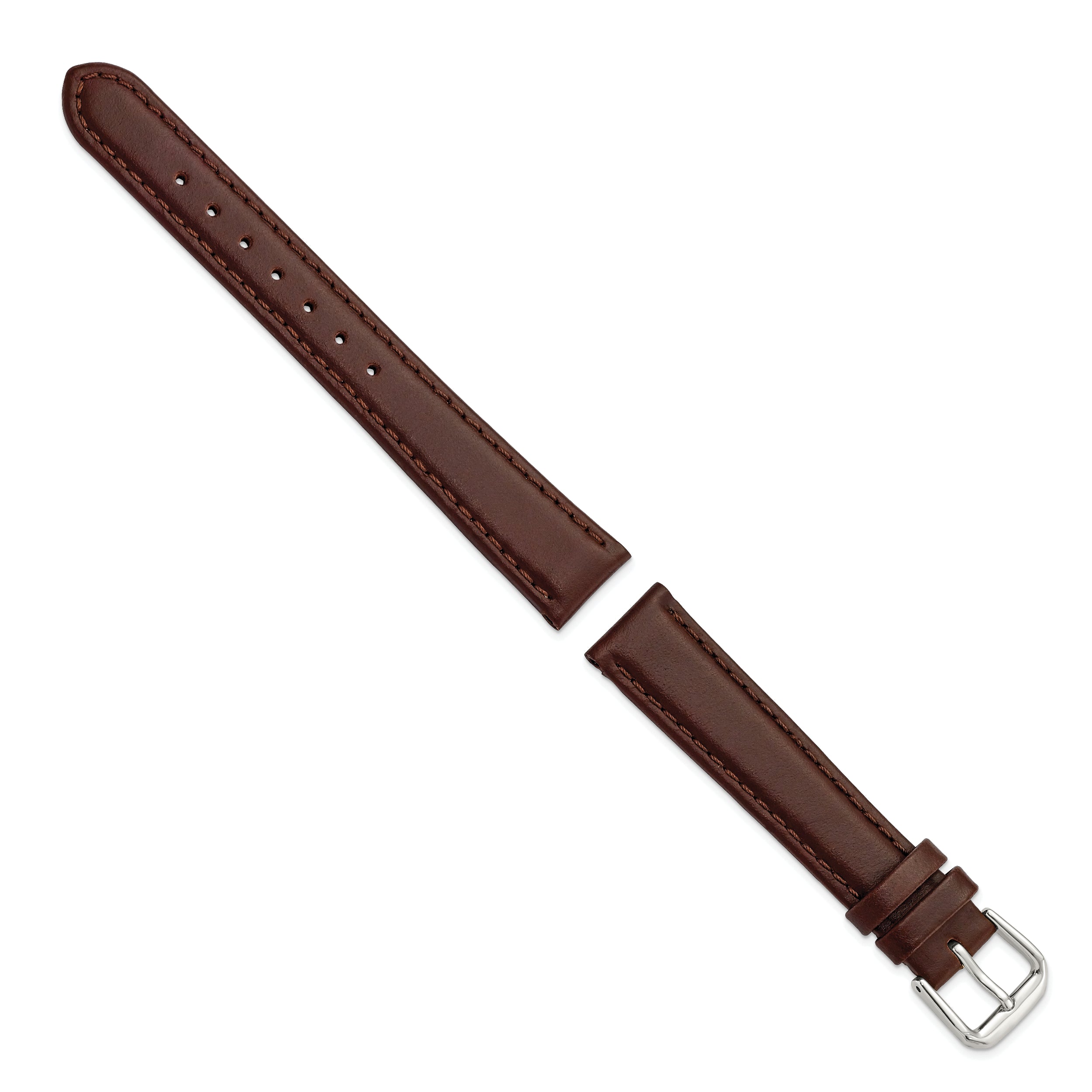 12mm Dark Brown Italian Leather with Silver-tone Buckle 6.75 inch Watch Band