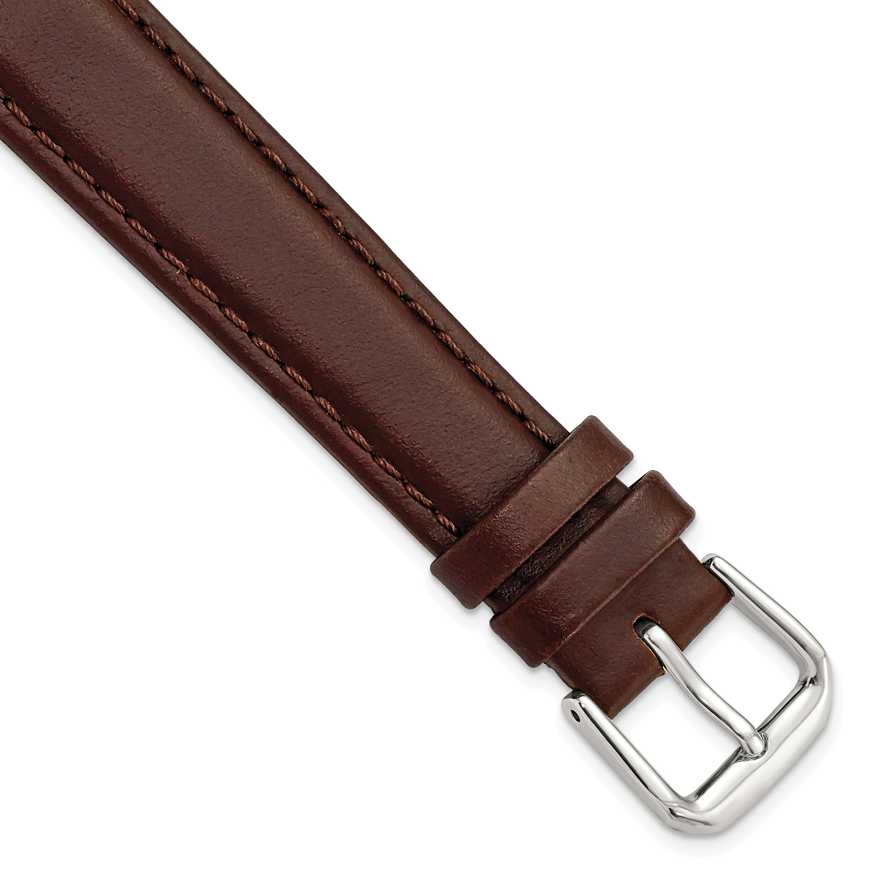 DeBeer 16mm Dark Brown Italian Leather with Silver-tone Buckle 7.5 inch Watch Band