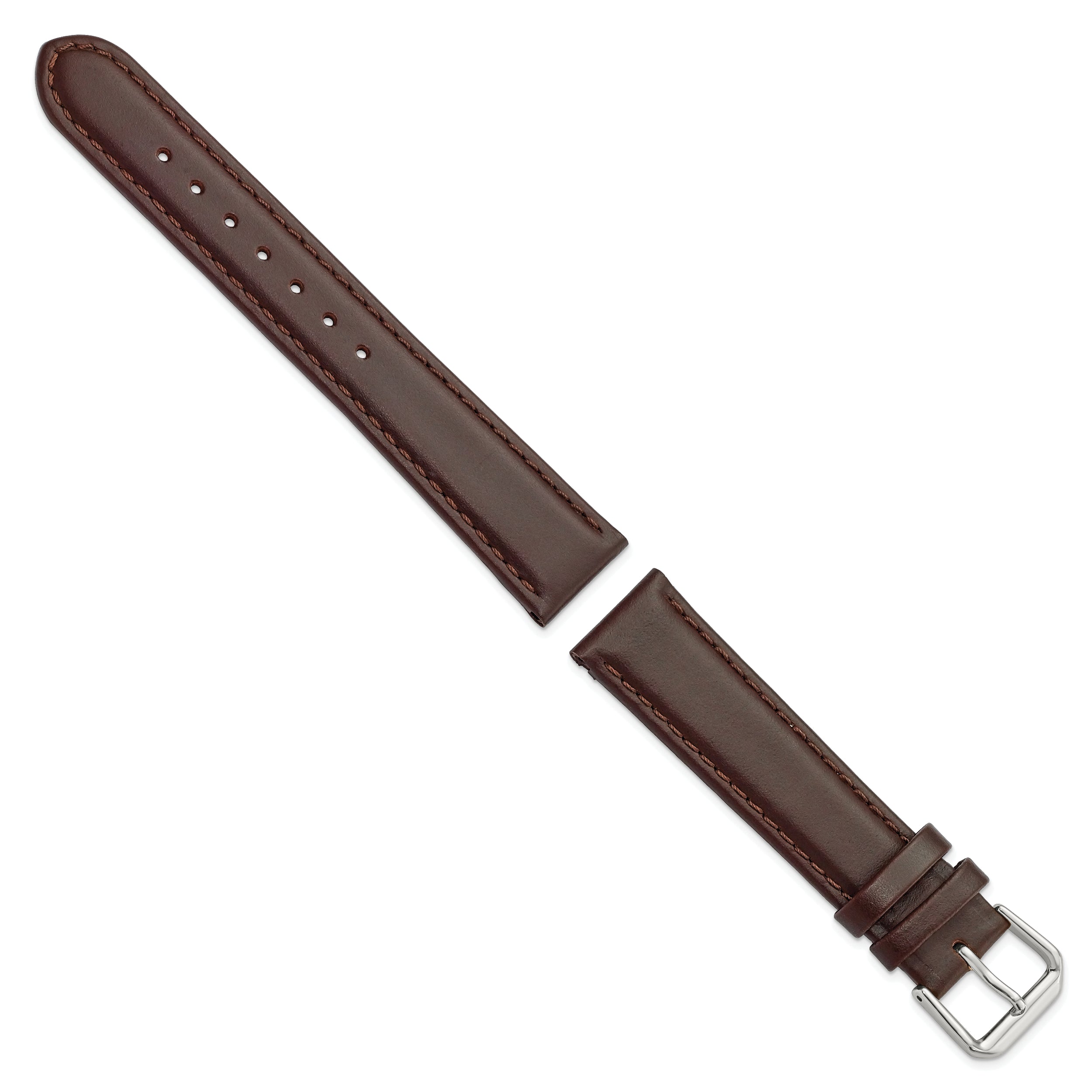 12mm Dark Brown Italian Leather with Silver-tone Buckle 6.75 inch Watch Band