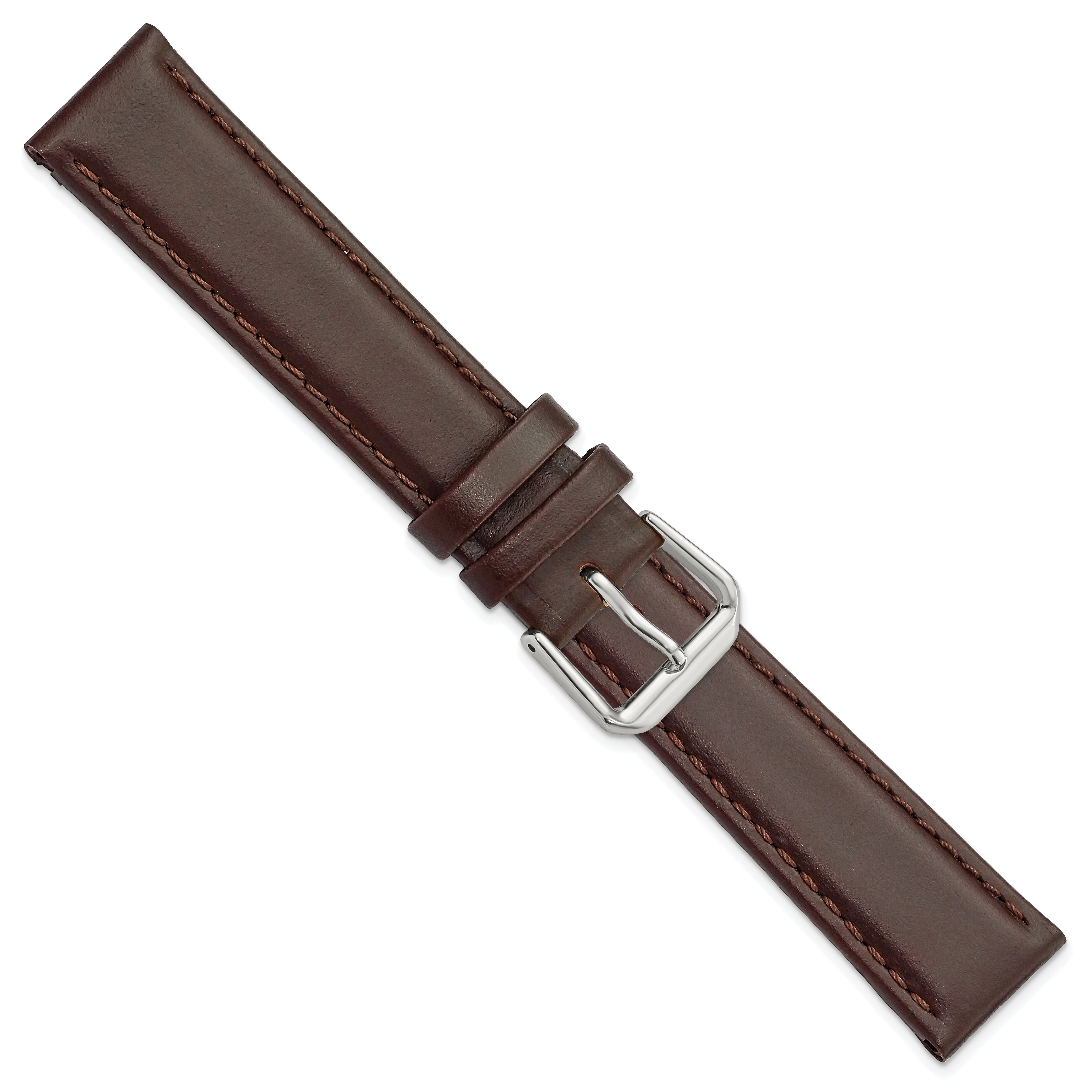 12mm Dark Brown Italian Leather with Silver-tone Buckle 6.75 inch Watch Band