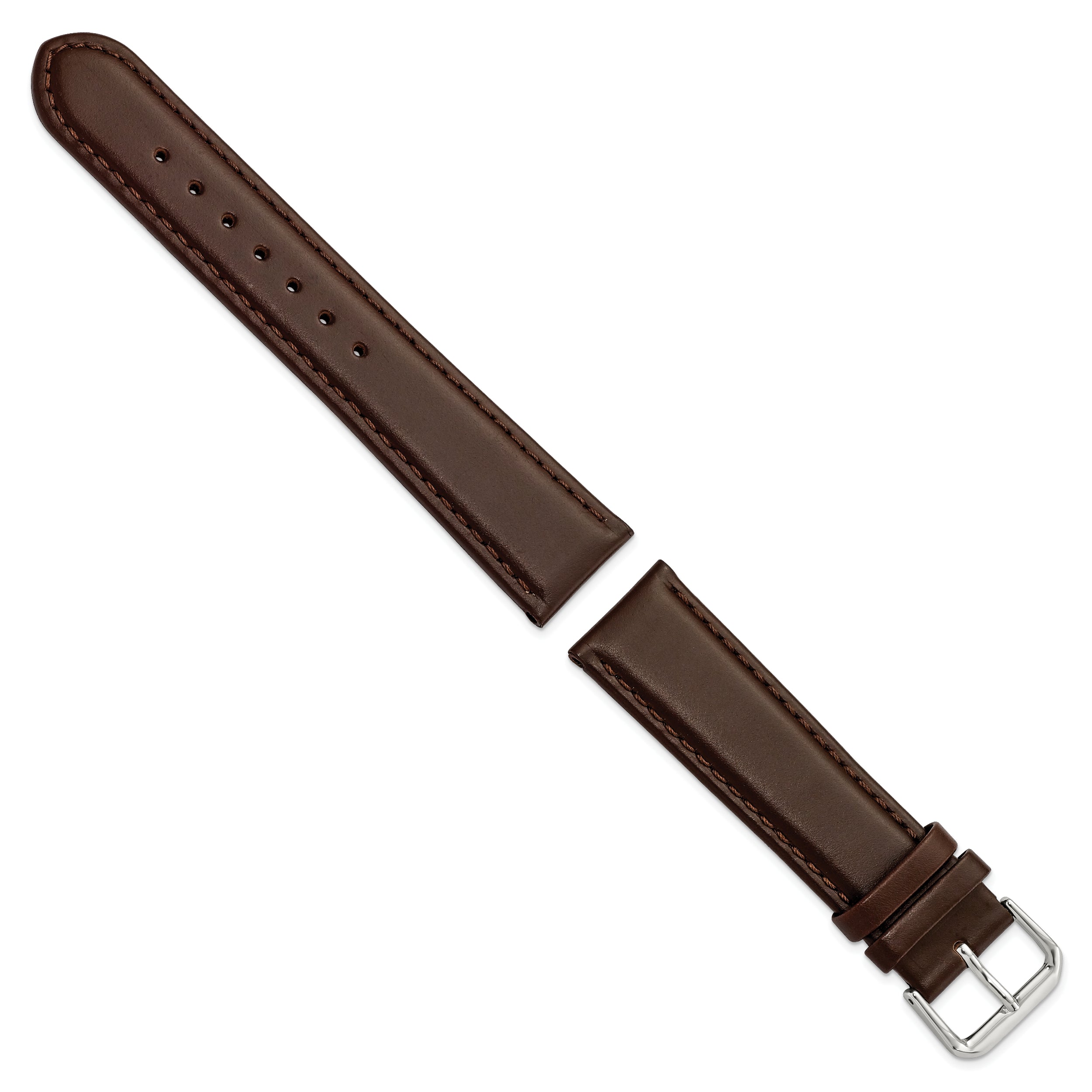 12mm Dark Brown Italian Leather with Silver-tone Buckle 6.75 inch Watch Band