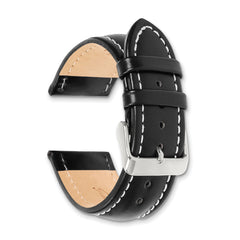 14mm Black Oil-tanned Leather with White Stitching and Silver-tone Buckle 7 inch Watch Band