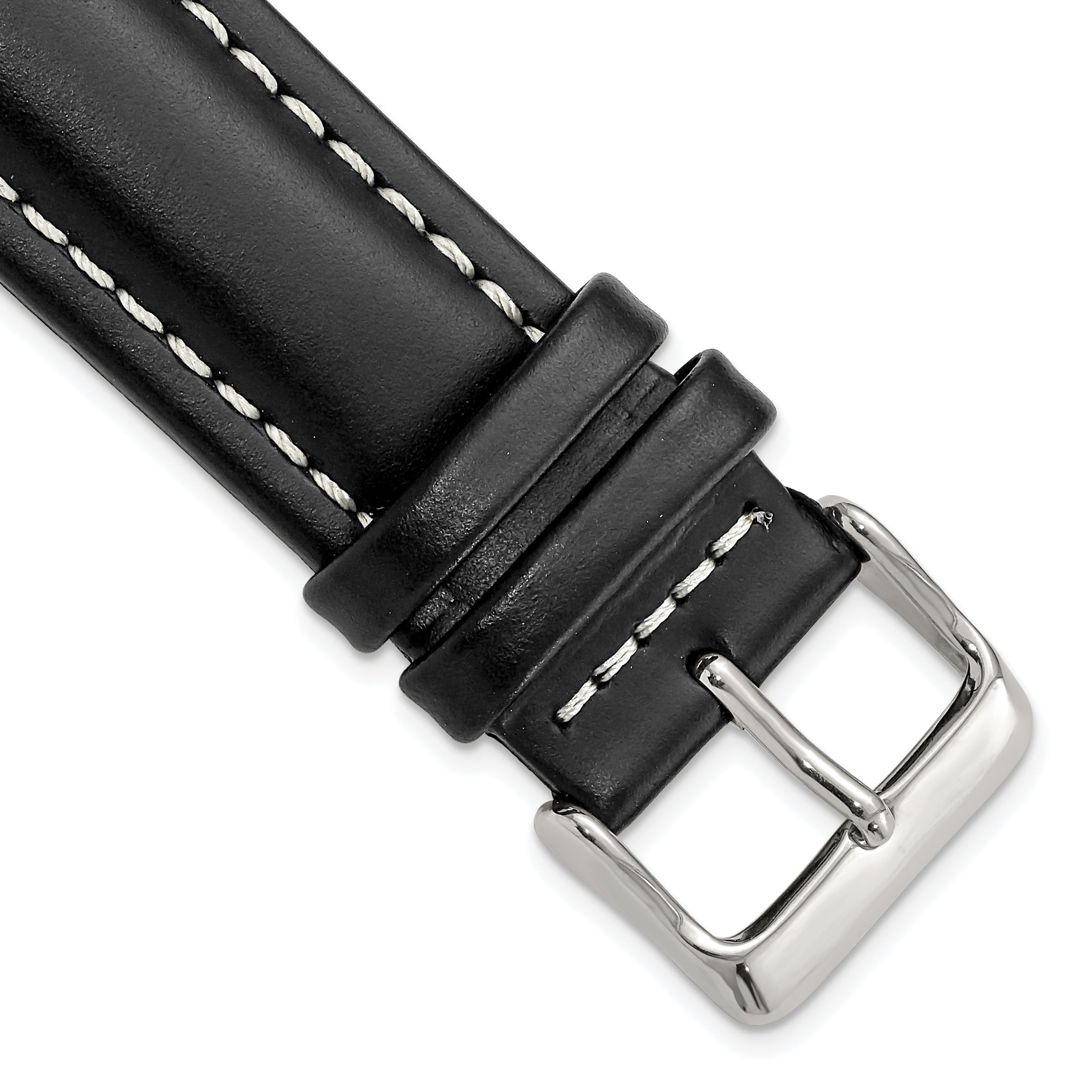 DeBeer 22mm Black Oil-tanned Leather with White Stitching and Silver-tone Buckle 7.5 inch Watch Band