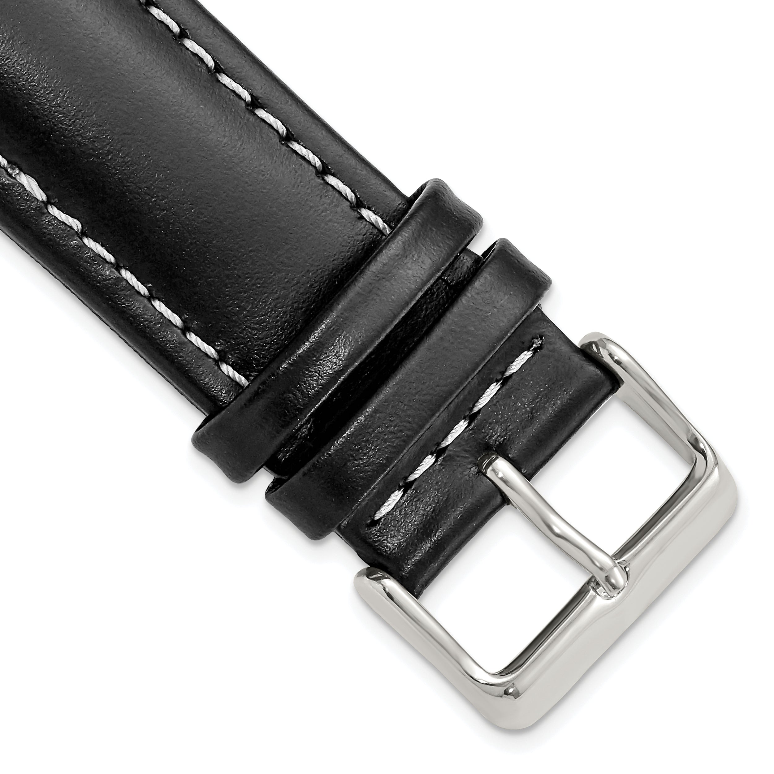 DeBeer 24mm Black Oil-tanned Leather with White Stitching and Silver-tone Buckle 7.5 inch Watch Band