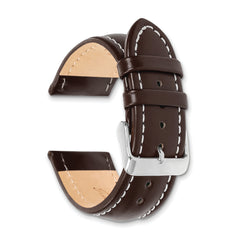 14mm Dark Brown Oil-tanned Leather with White Stitching and Silver-tone Buckle 6.75 inch Watch Band