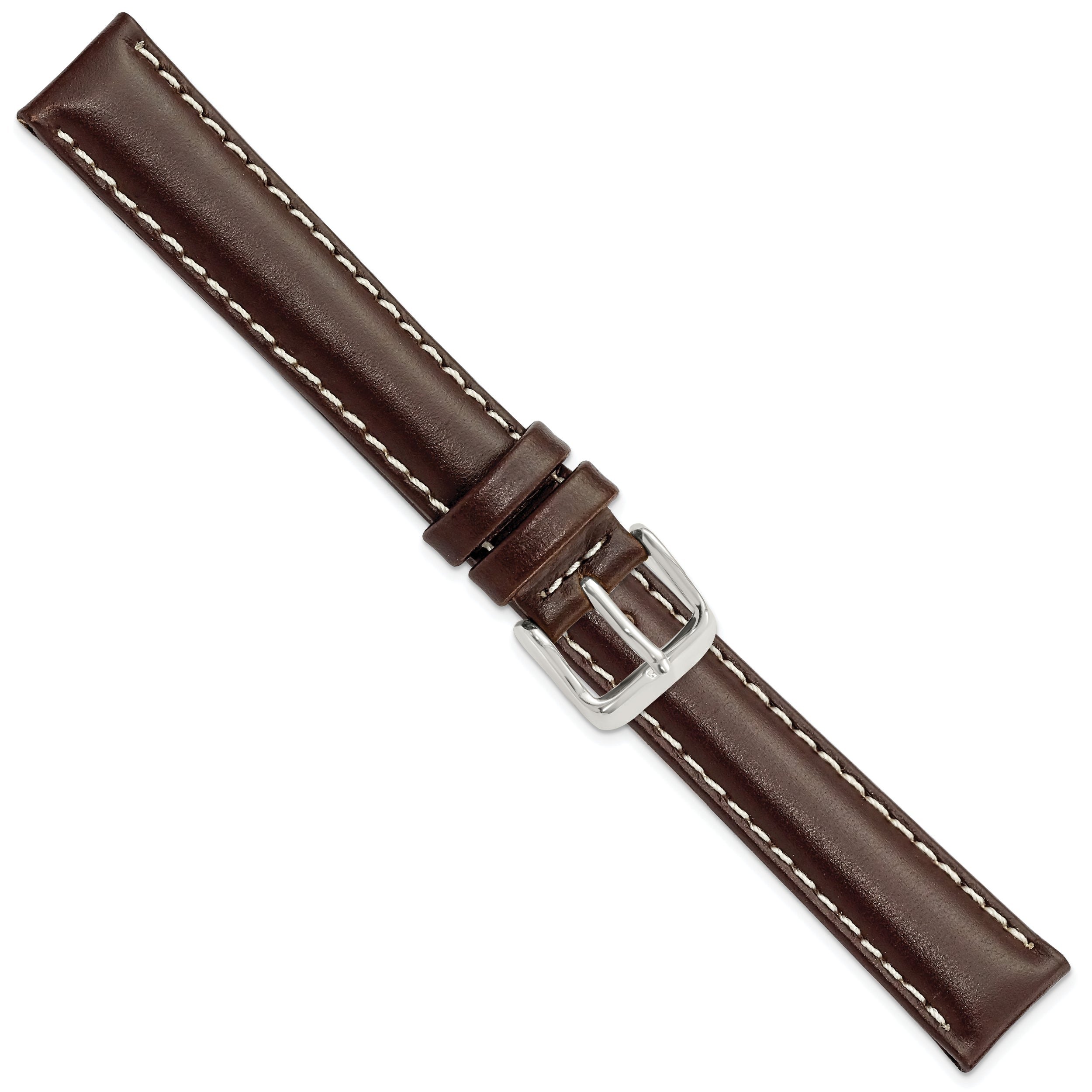 14mm Dark Brown Oil-tanned Leather with White Stitching and Silver-tone Buckle 6.75 inch Watch Band