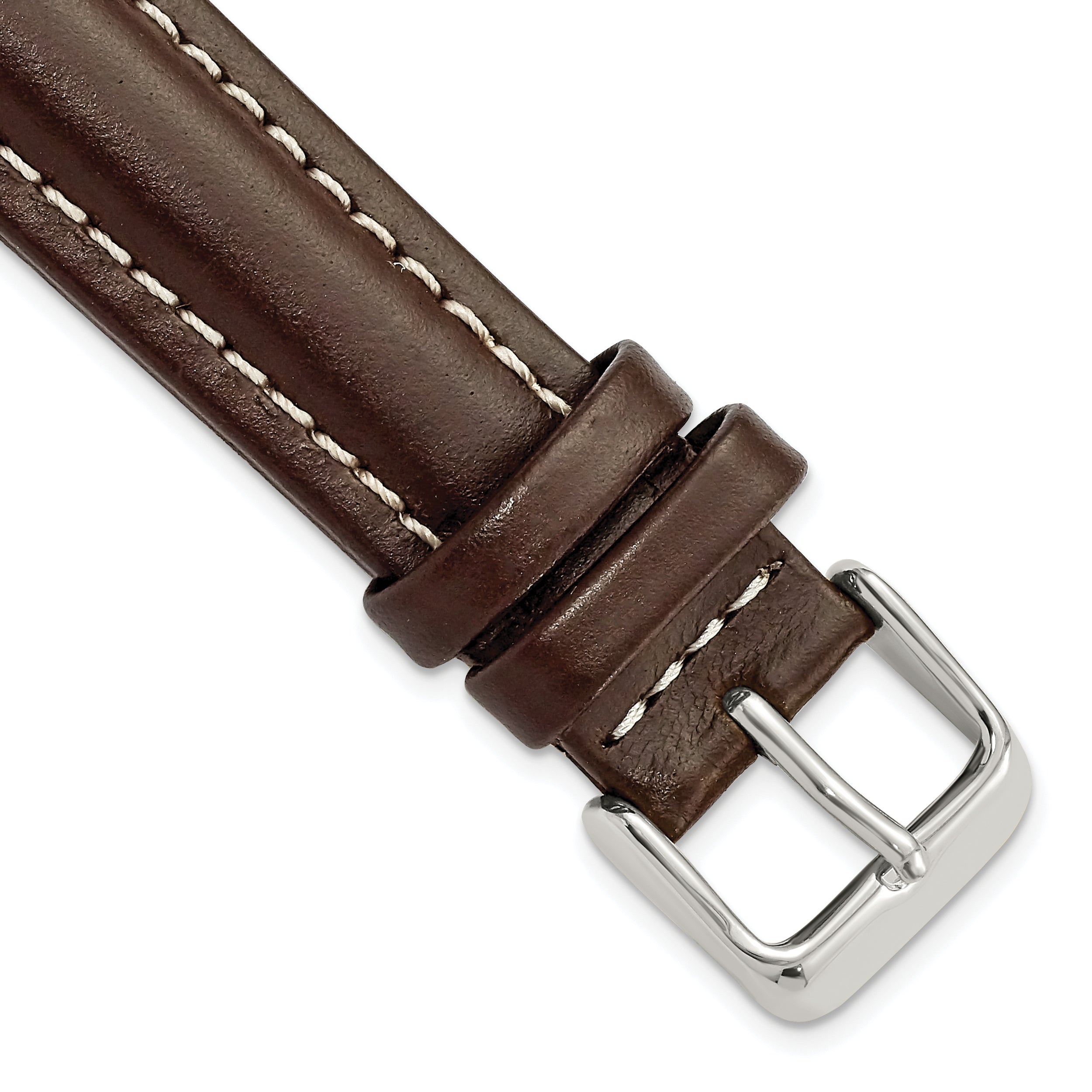 DeBeer 18mm Dark Brown Oil-tanned Leather with White Stitching and Silver-tone Buckle 7.5 inch Watch Band