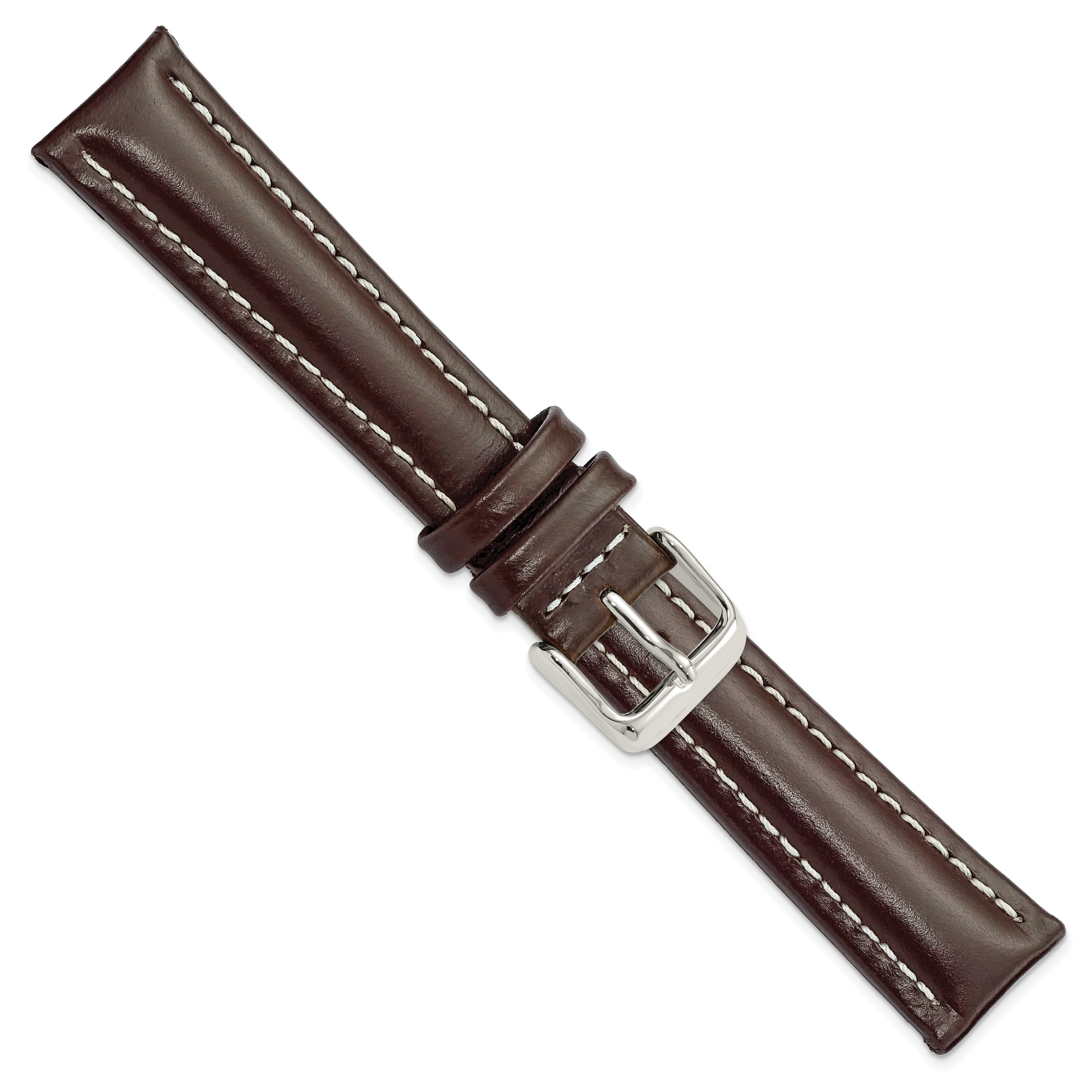 14mm Dark Brown Oil-tanned Leather with White Stitching and Silver-tone Buckle 6.75 inch Watch Band