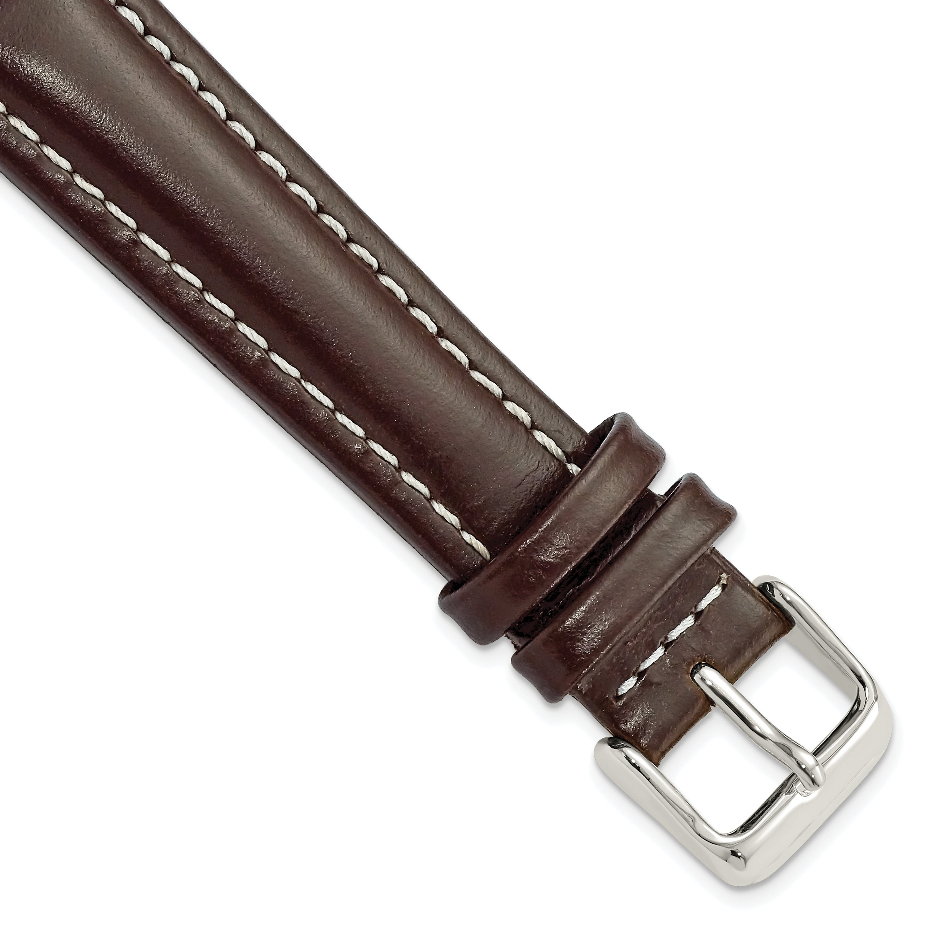 DeBeer 19mm Dark Brown Oil-tanned Leather with White Stitching and Silver-tone Buckle 7.5 inch Watch Band