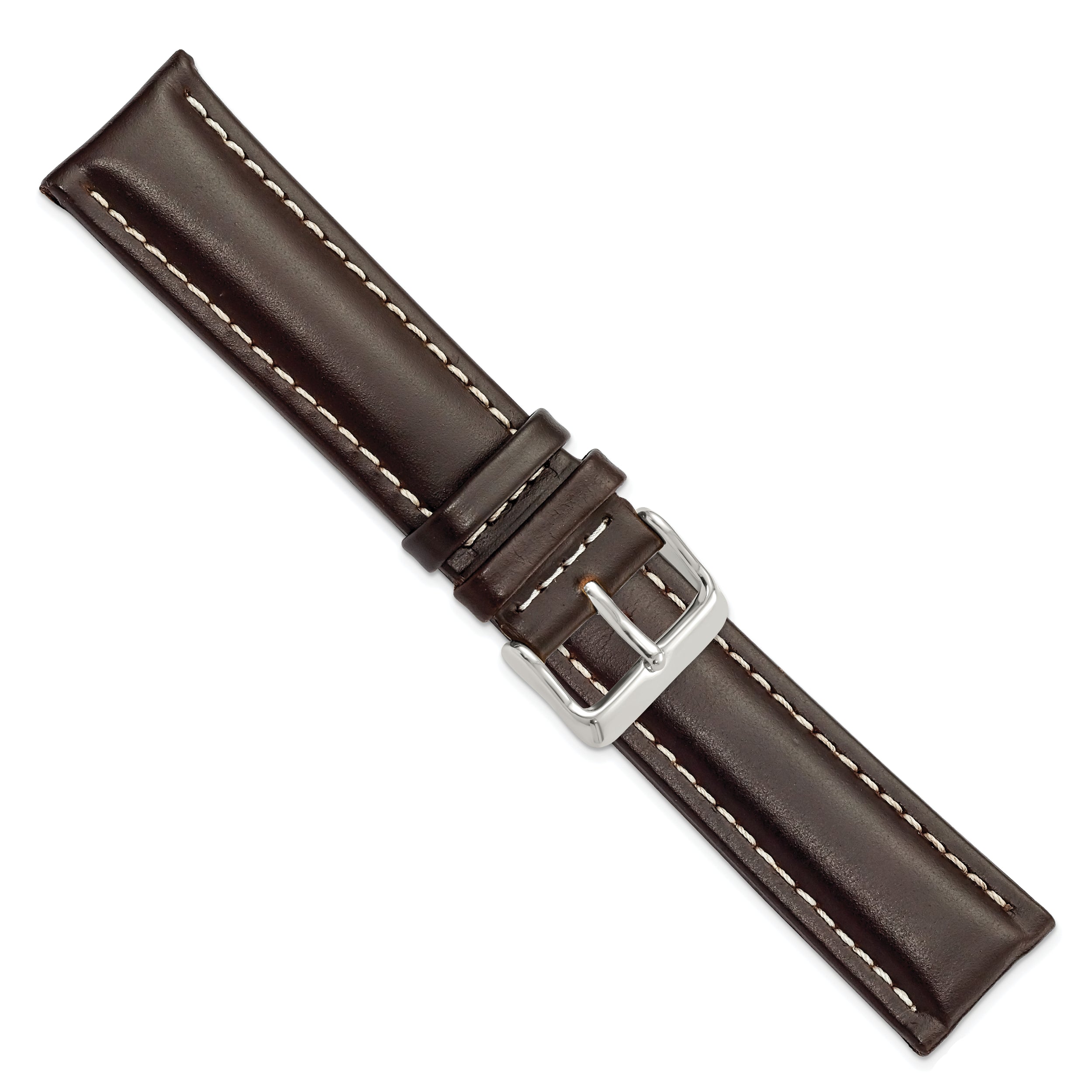 14mm Dark Brown Oil-tanned Leather with White Stitching and Silver-tone Buckle 6.75 inch Watch Band