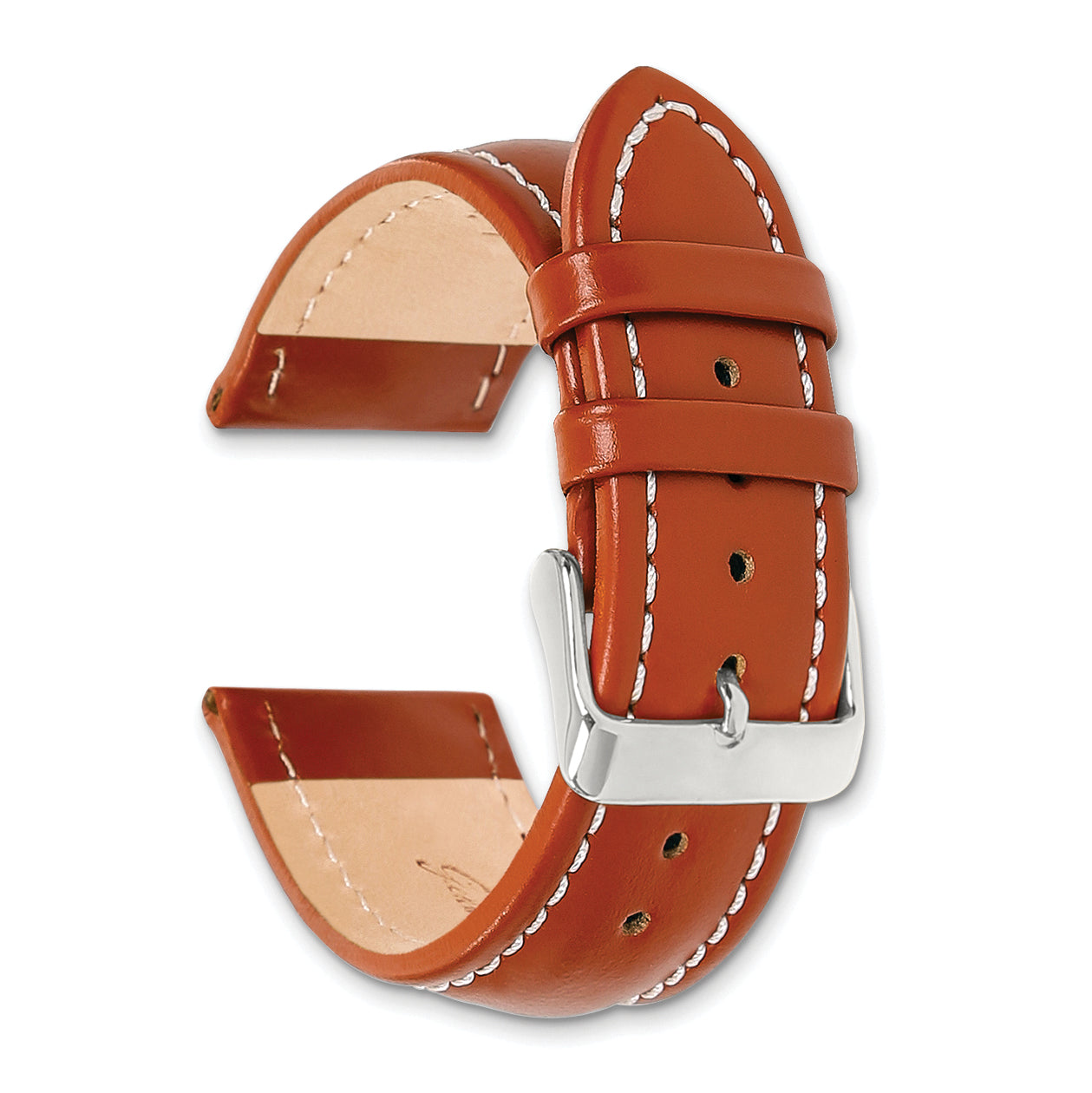 14mm Saddle Brown Oil-tanned Leather with White Stitching and Silver-tone Buckle 6.75 inch Watch Band