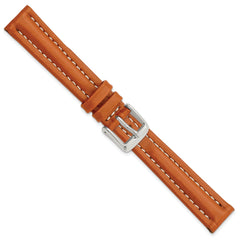 14mm Saddle Brown Oil-tanned Leather with White Stitching and Silver-tone Buckle 6.75 inch Watch Band