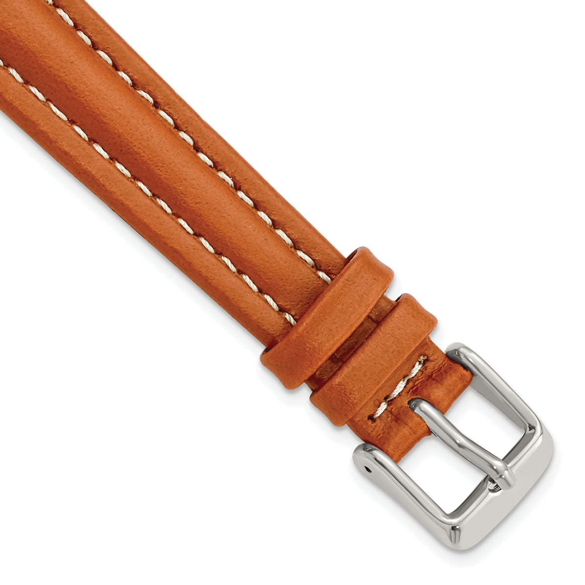 DeBeer 14mm Saddle Brown Oil-tanned Leather with White Stitching and Silver-tone Buckle 6.75 inch Watch Band