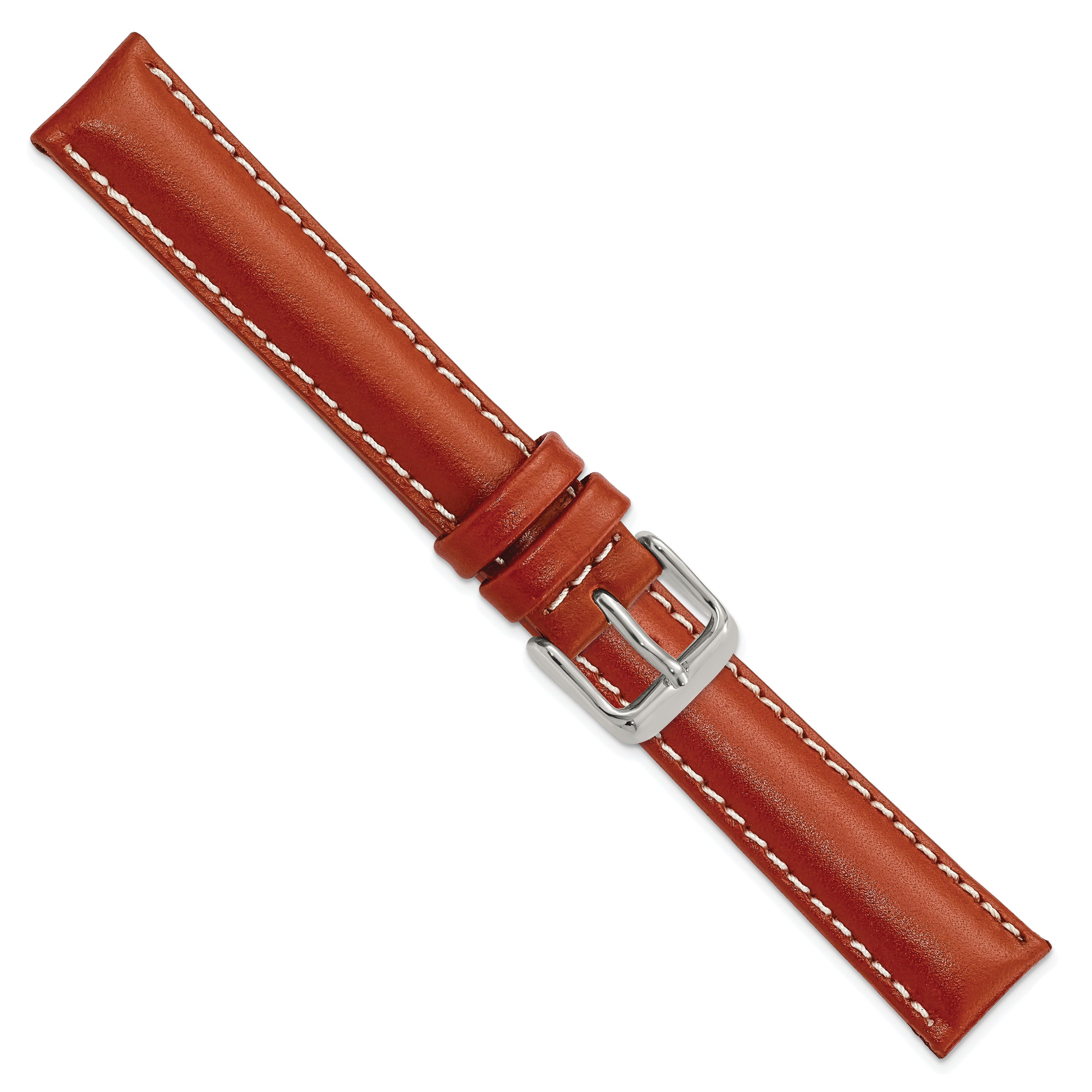 14mm Saddle Brown Oil-tanned Leather with White Stitching and Silver-tone Buckle 6.75 inch Watch Band