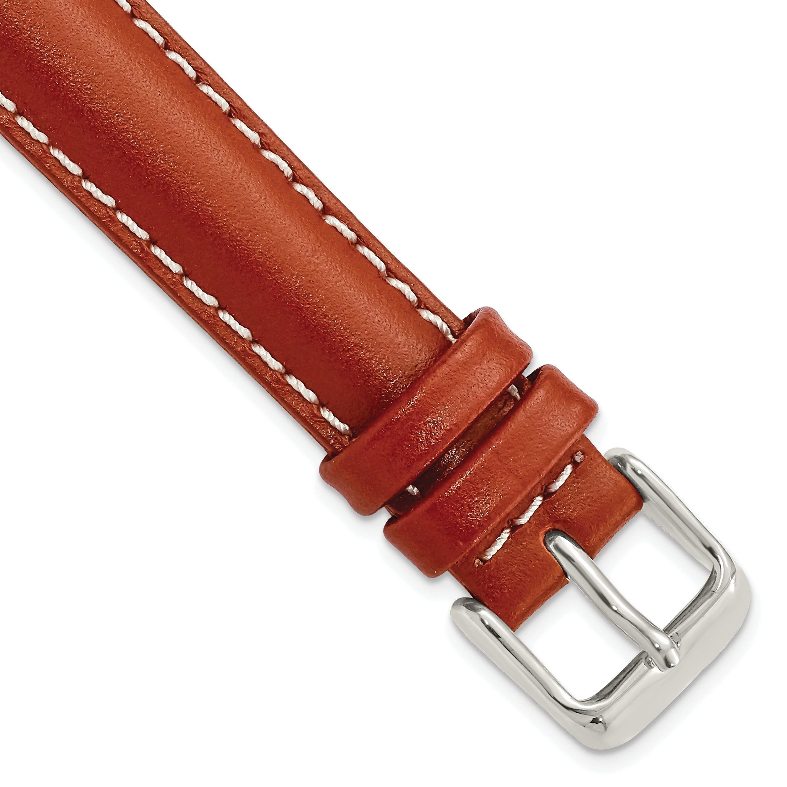 DeBeer 16mm Saddle Brown Oil-tanned Leather with White Stitching and Silver-tone Buckle 7.5 inch Watch Band