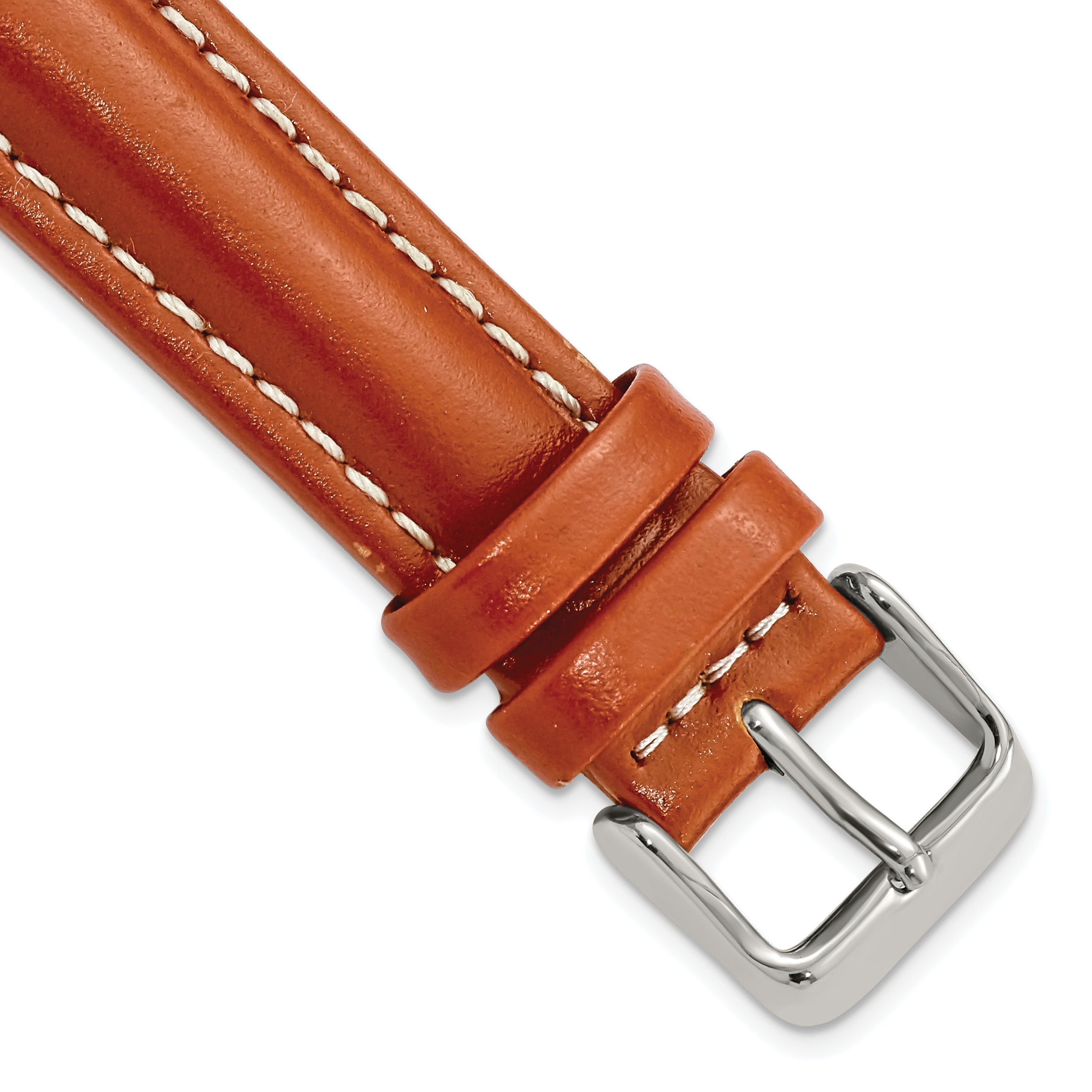 DeBeer 18mm Saddle Brown Oil-tanned Leather with White Stitching and Silver-tone Buckle 7.5 inch Watch Band