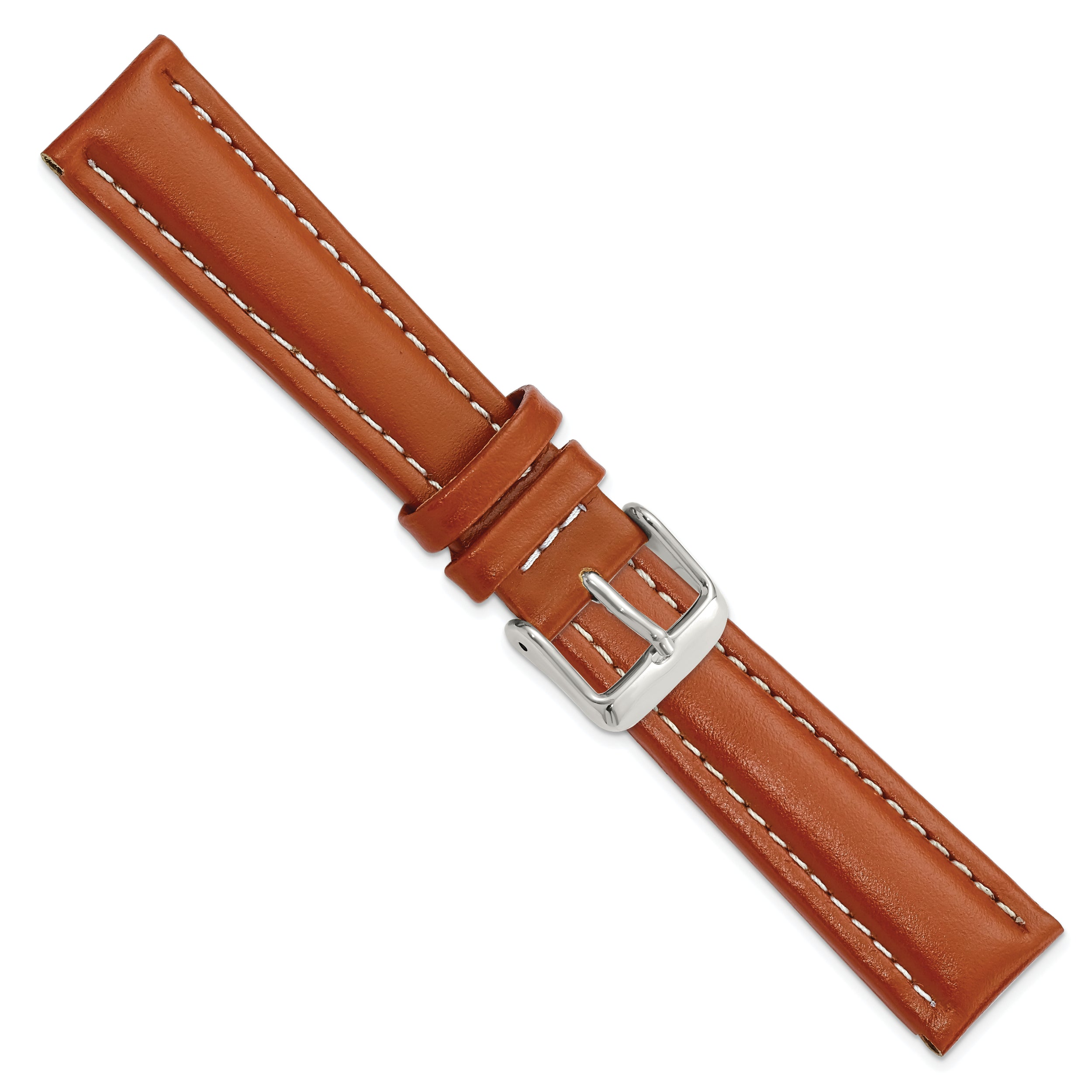 14mm Saddle Brown Oil-tanned Leather with White Stitching and Silver-tone Buckle 6.75 inch Watch Band