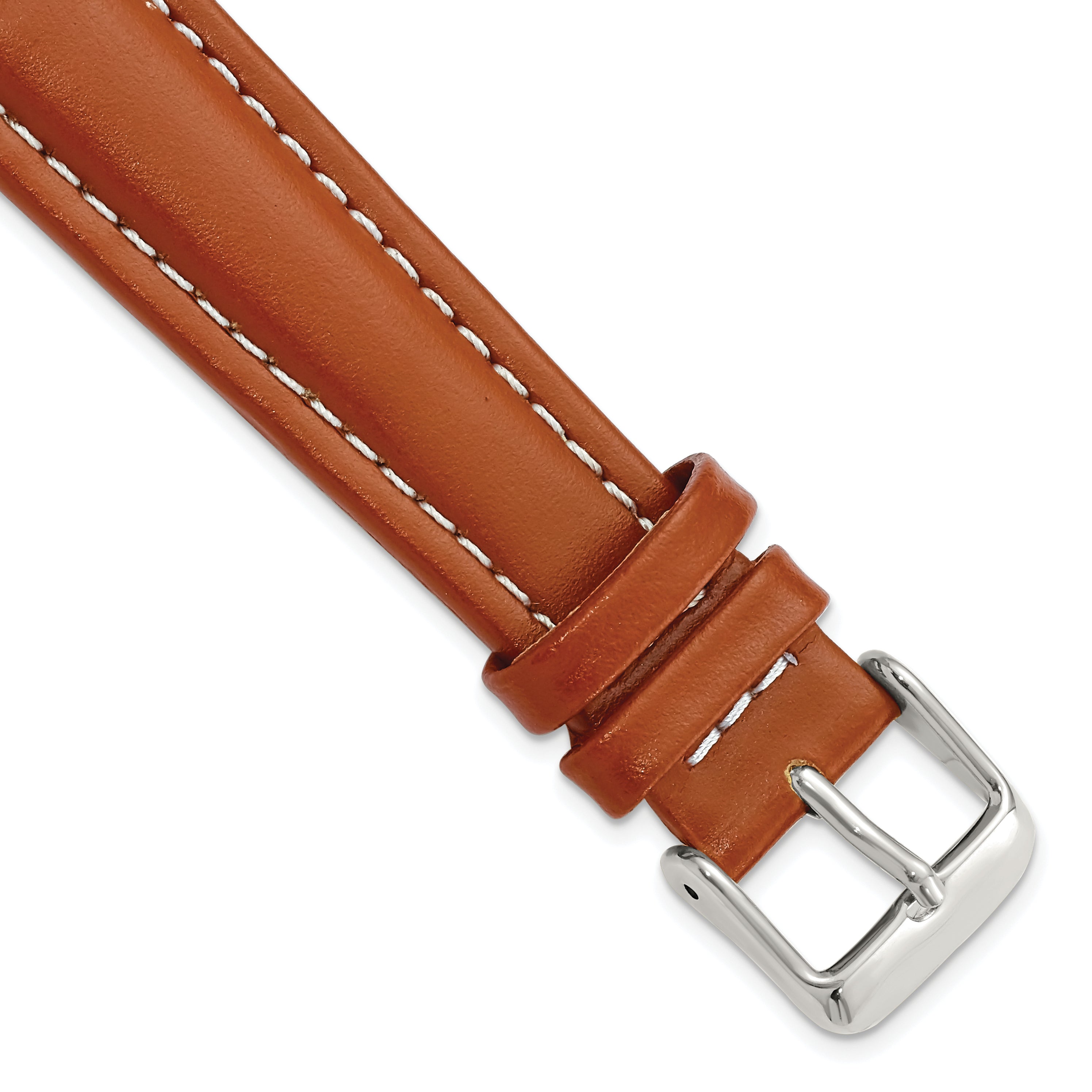 DeBeer 19mm Saddle Brown Oil-tanned Leather with White Stitching and Silver-tone Buckle 7.5 inch Watch Band