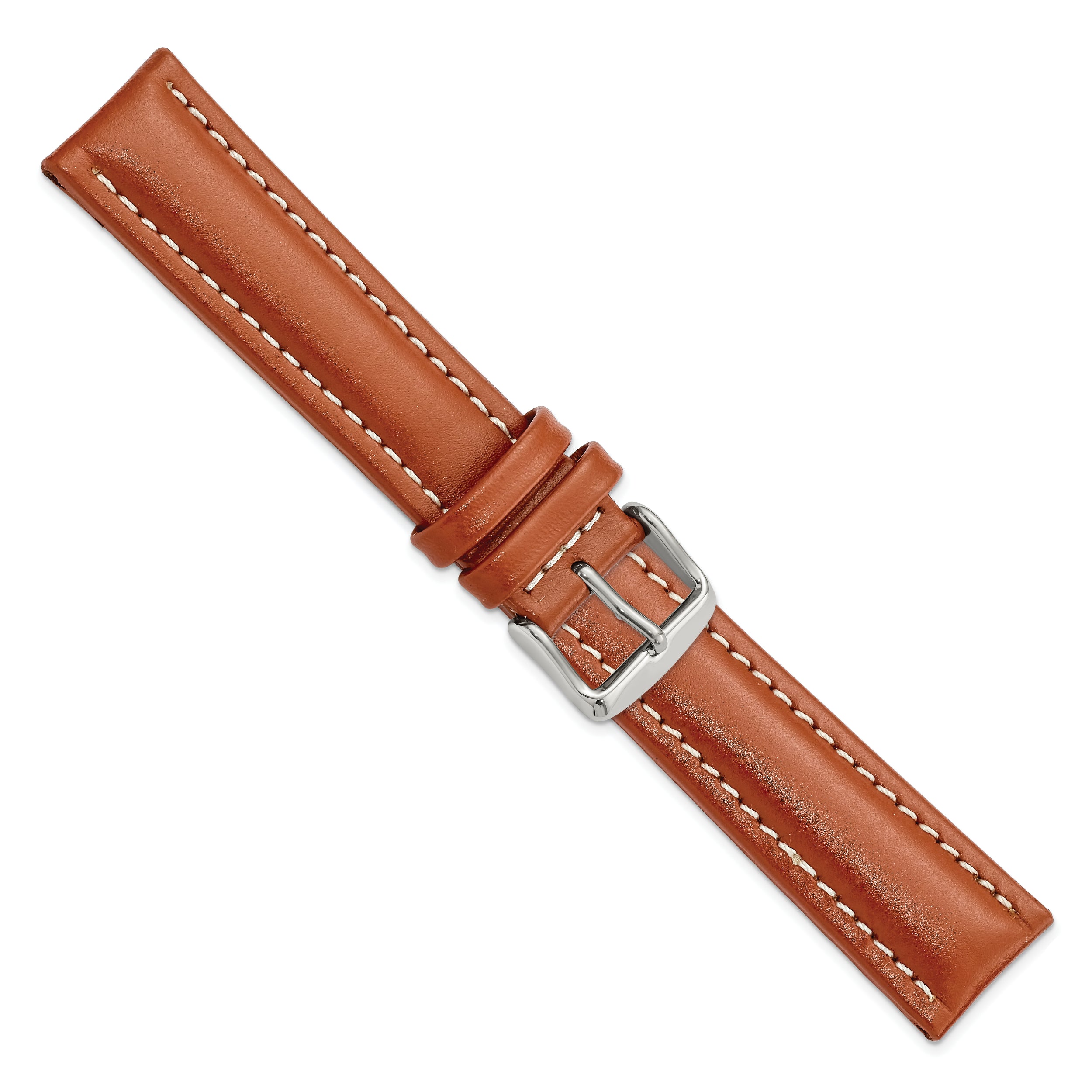 14mm Saddle Brown Oil-tanned Leather with White Stitching and Silver-tone Buckle 6.75 inch Watch Band