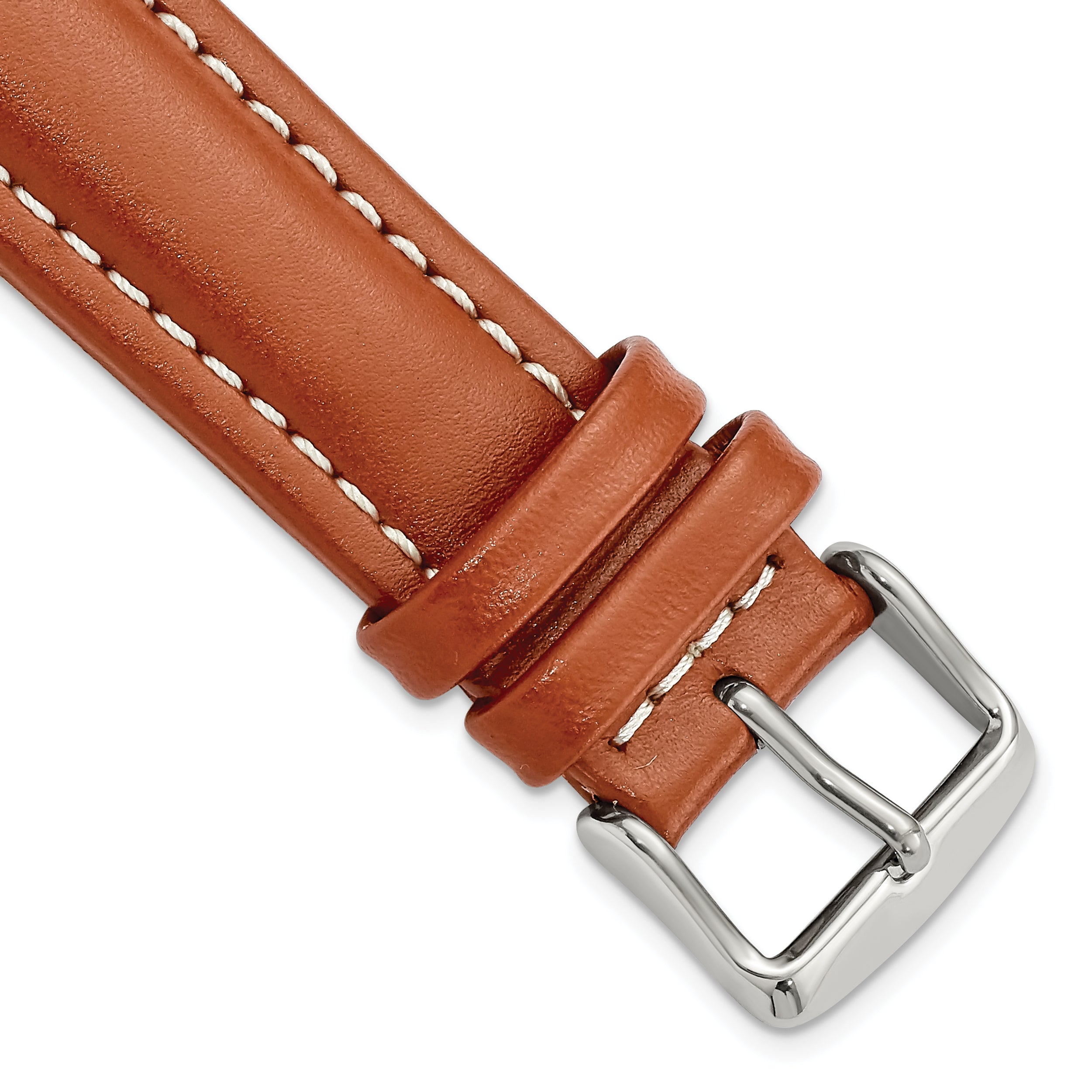 DeBeer 20mm Saddle Brown Oil-tanned Leather with White Stitching and Silver-tone Buckle 7.5 inch Watch Band