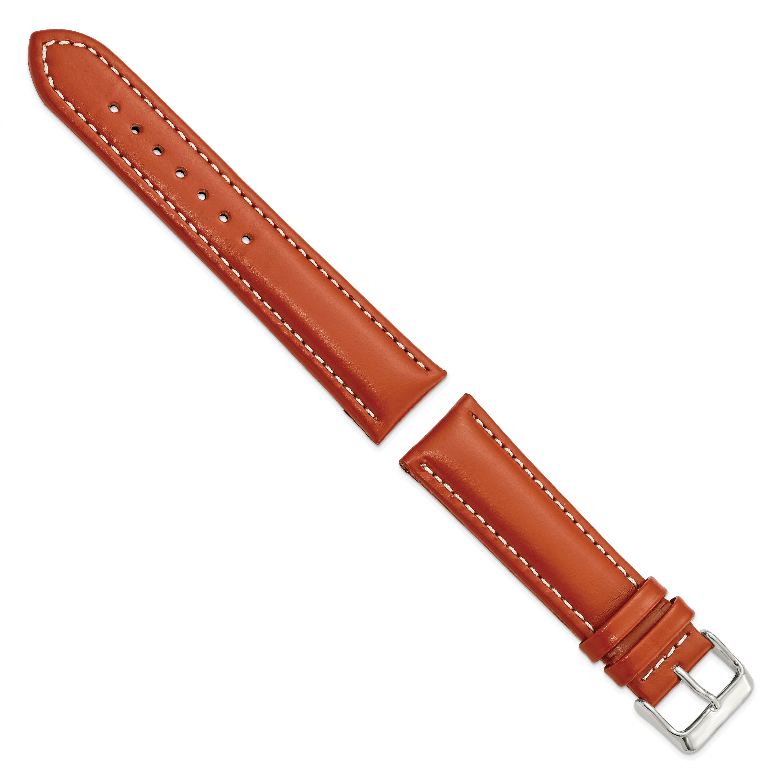 14mm Saddle Brown Oil-tanned Leather with White Stitching and Silver-tone Buckle 6.75 inch Watch Band